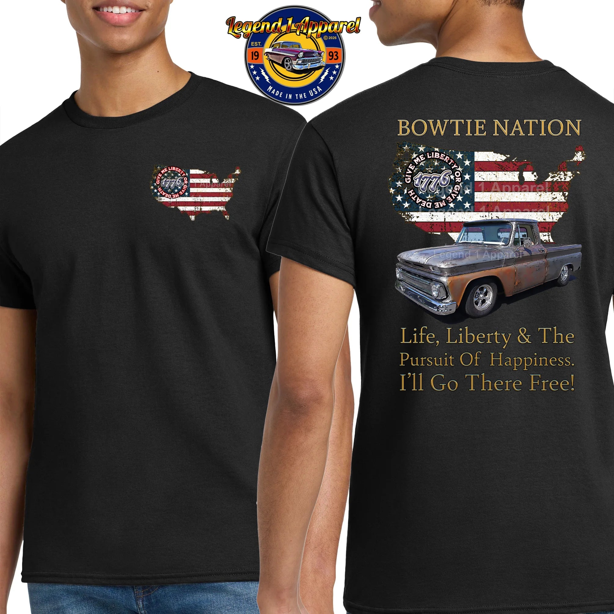 1965 Chevrolet Pick Up Truck Bowtie Nation T-Shirt – 65 Chevy Classic Truck Graphic Tee