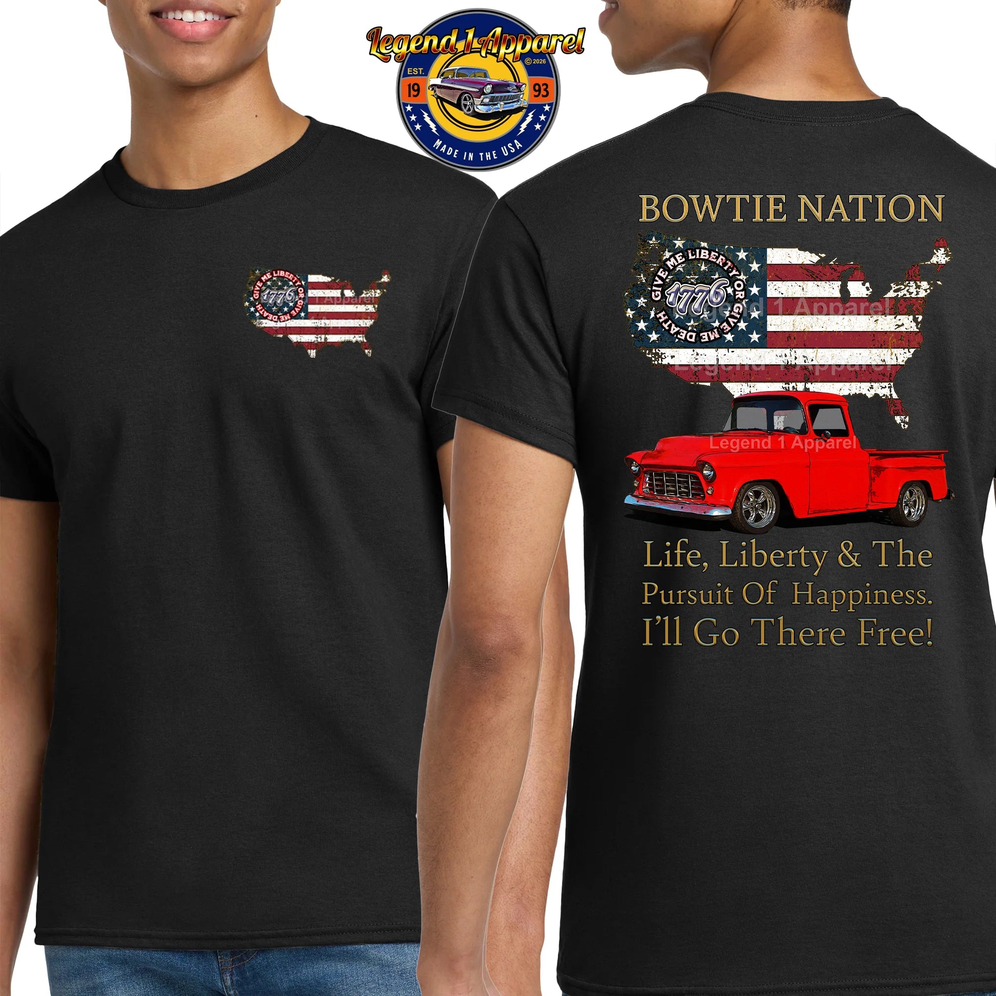 1956 Chevrolet Pick Up Truck Bowtie Nation T-Shirt – 56 Chevy Classic Truck Graphic Tee