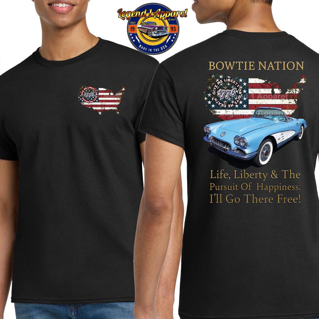 1960 Chevrolet C1 Corvette Bowtie Nation T-Shirt – 60 Chevy Classic Car Graphic Tee