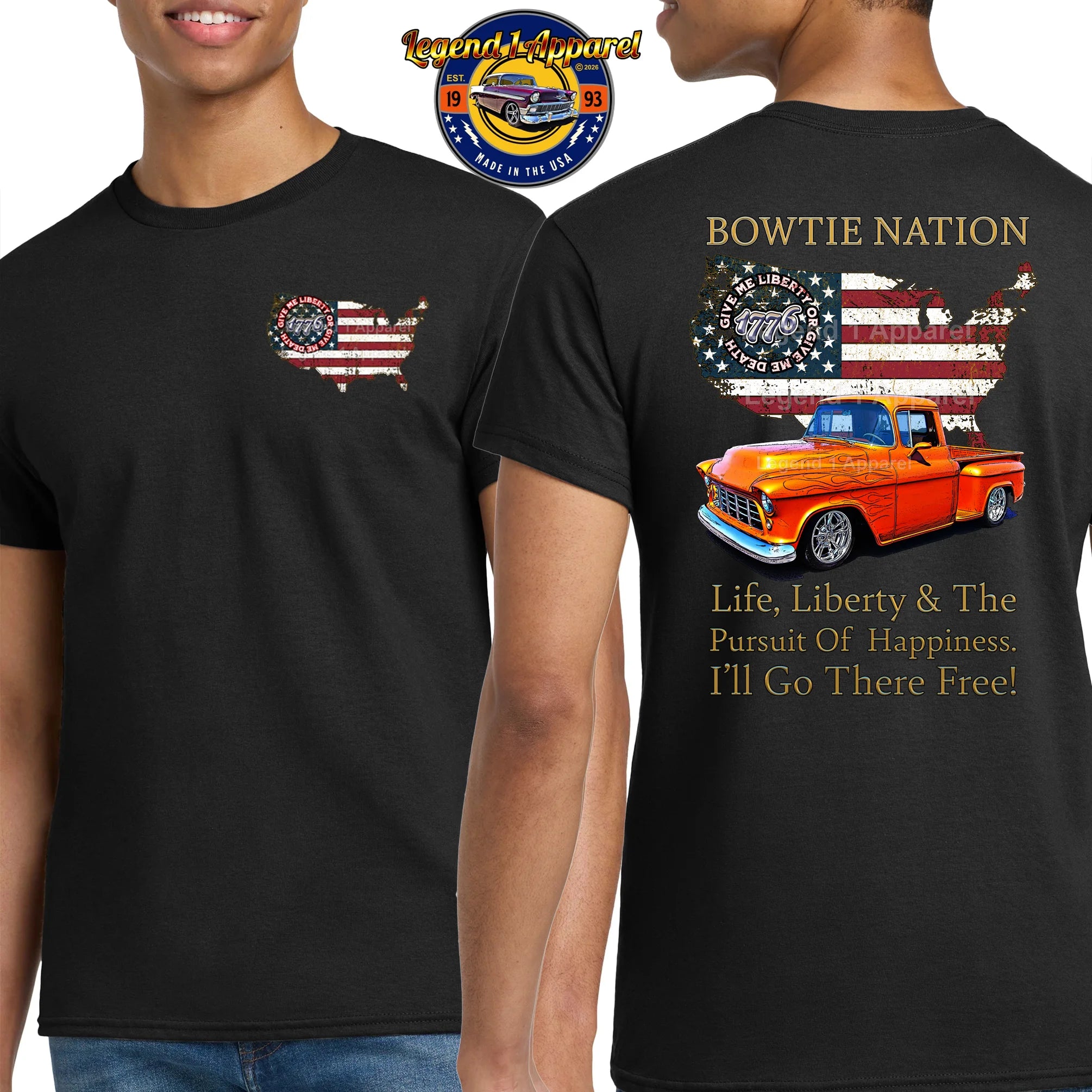 1955 Chevrolet Pick Up Truck Bowtie Nation T-Shirt – 55 Chevy Classic Truck Graphic Tee
