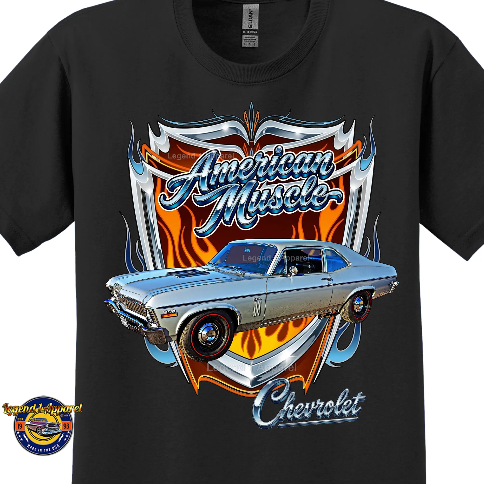 1970 Chevrolet Nova SS American Muscle T-Shirt – 70 Chevy Classic Car Graphic Tee