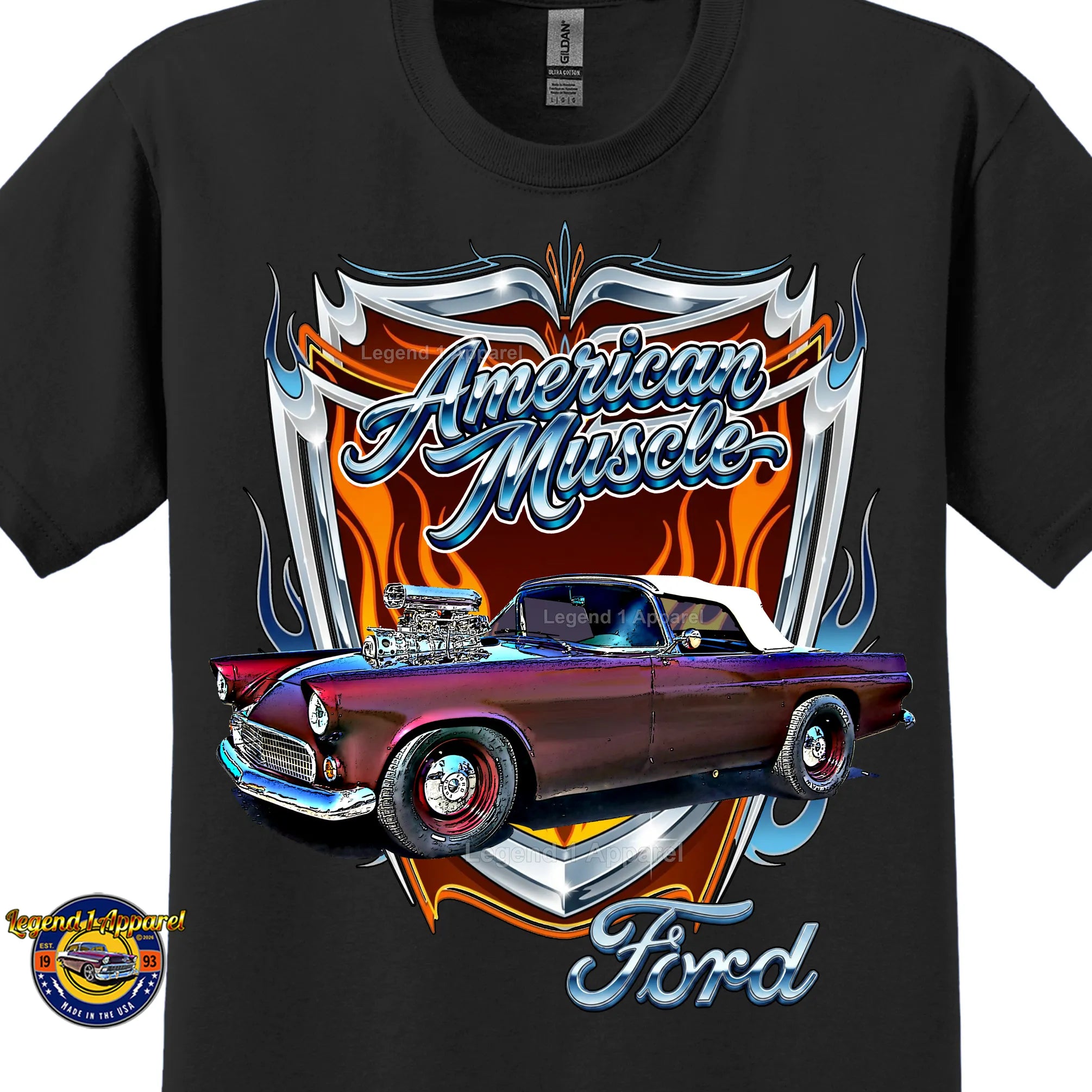 1955 Ford Thunderbird American Muscle T-Shirt –55 Ford Classic Car Graphic Tee