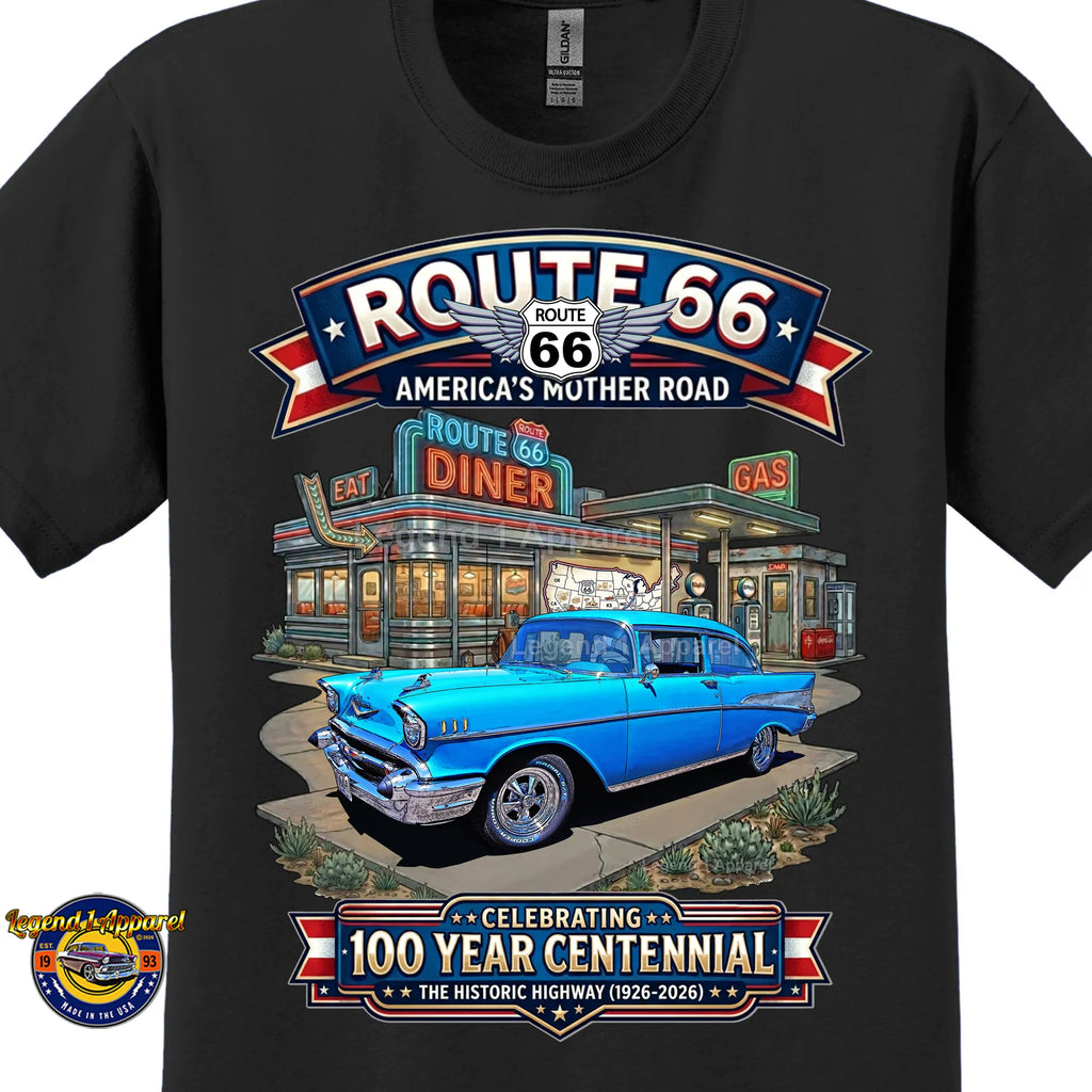 1957 Chevrolet Bel Air Coupe Classic Car Graphic Tee – Route 66 Centennial T-Shirt