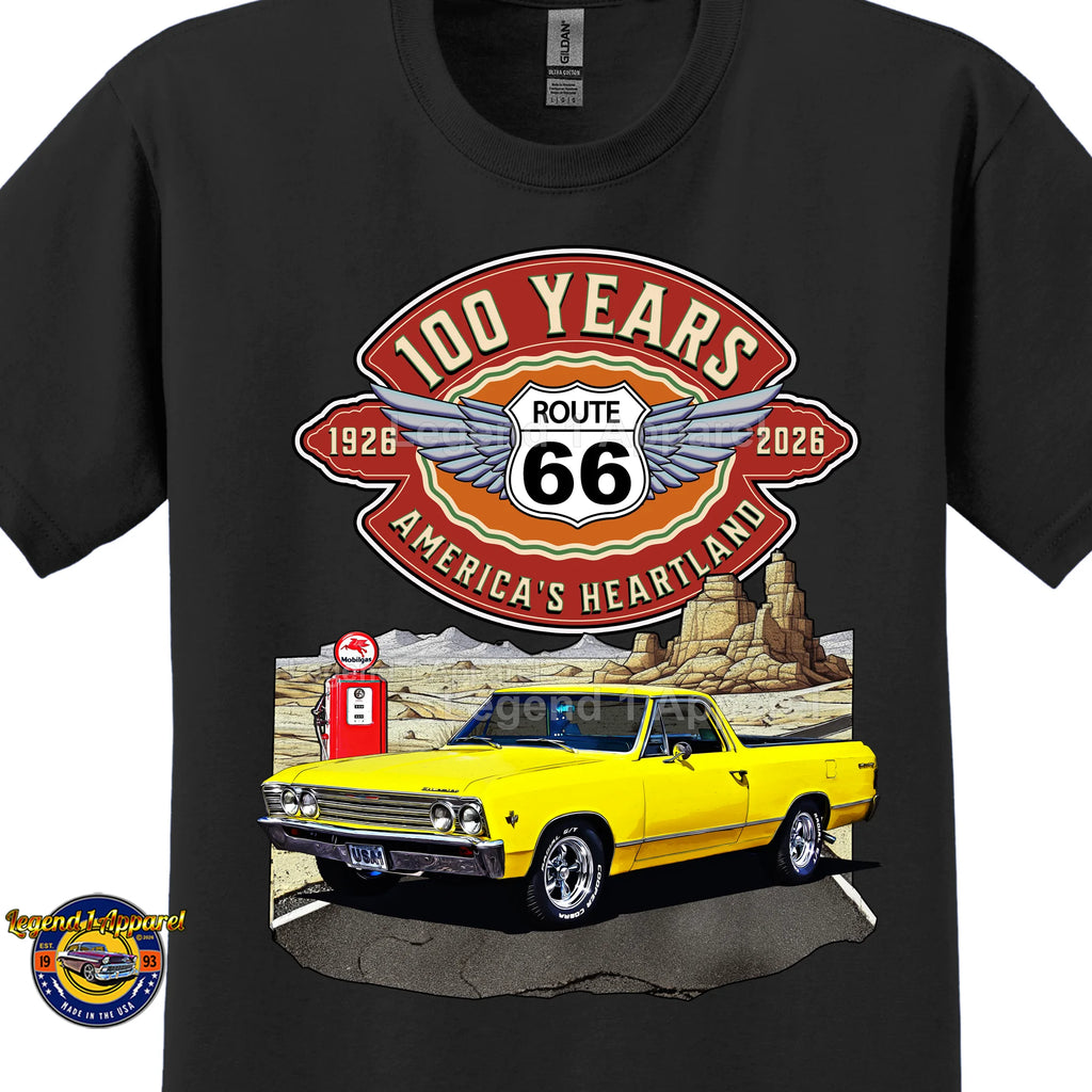 1967 Chevrolet El Camino Classic Truck Graphic Tee – Route 66 100 Years T-Shirt