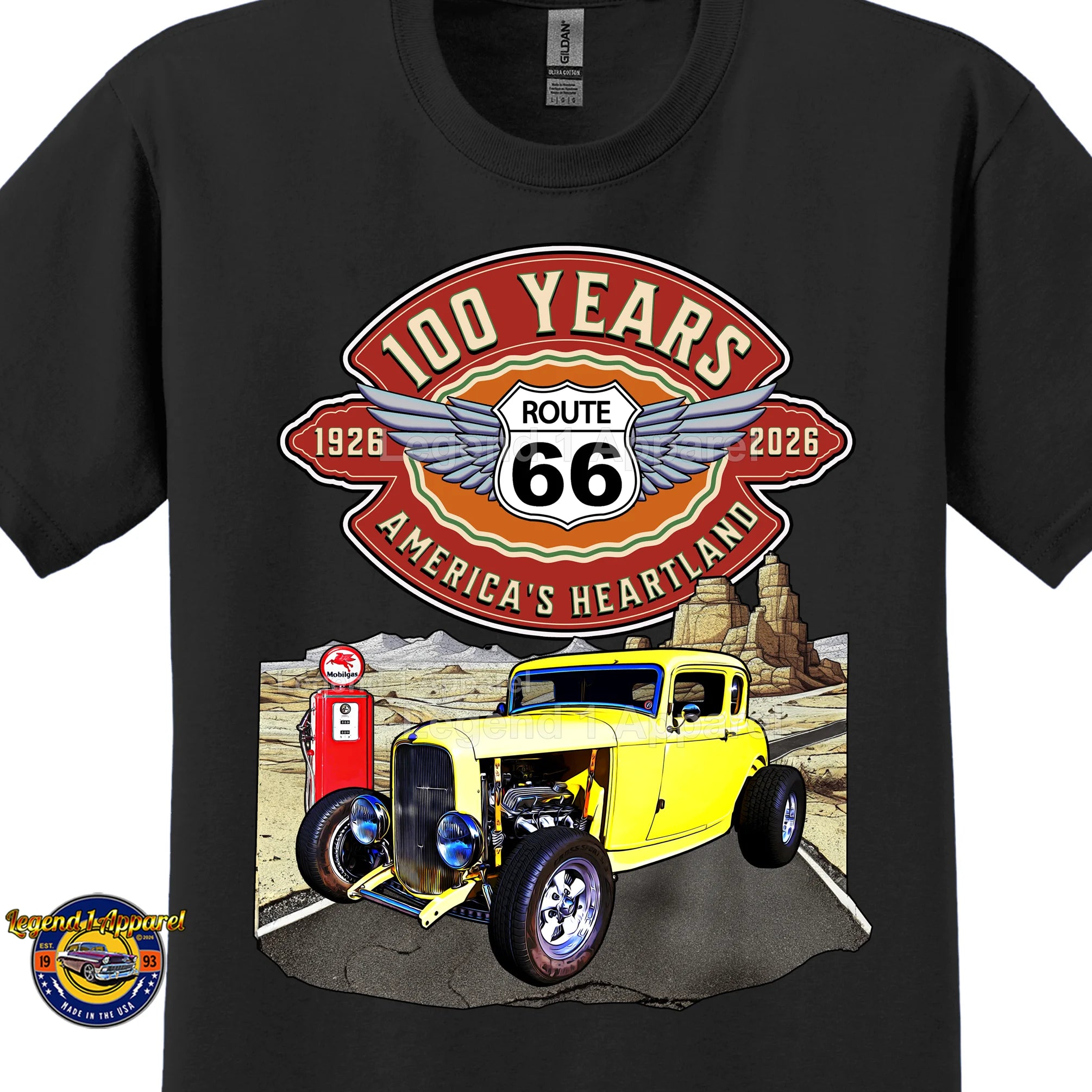 1932 Ford Coupe Classic Car Graphic Tee – Route 66 100 Years T-Shirt