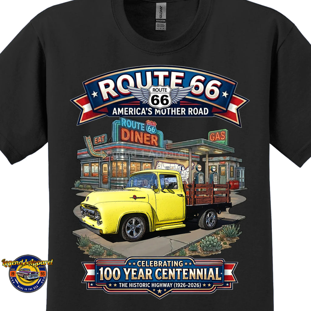 1956 Ford F100 Stake Bed Classic Truck Graphic Tee – Route 66 Centennial T-Shirt