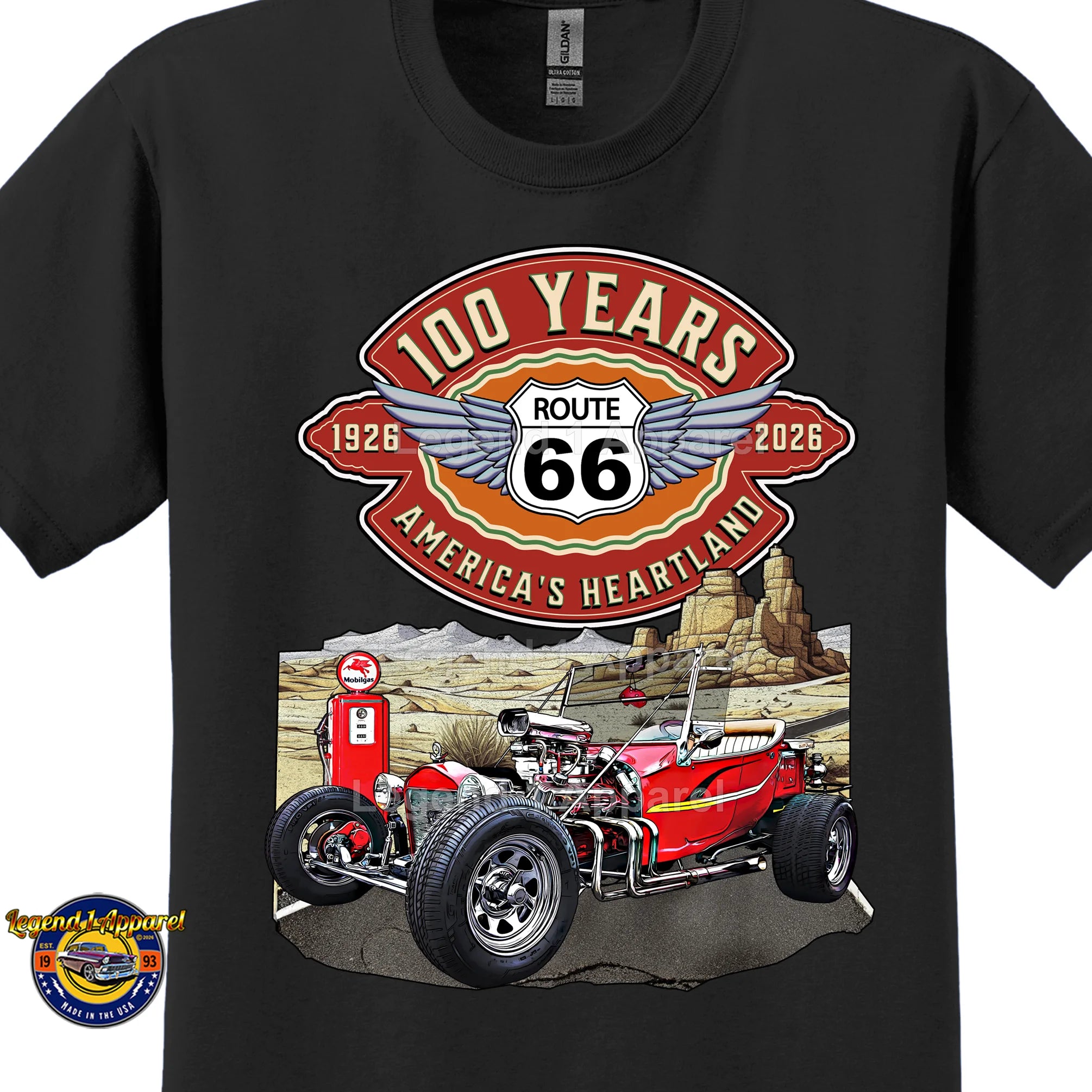 1923 Ford T-Bucket Classic Car Graphic Tee – Route 66 100 Years T-Shirt