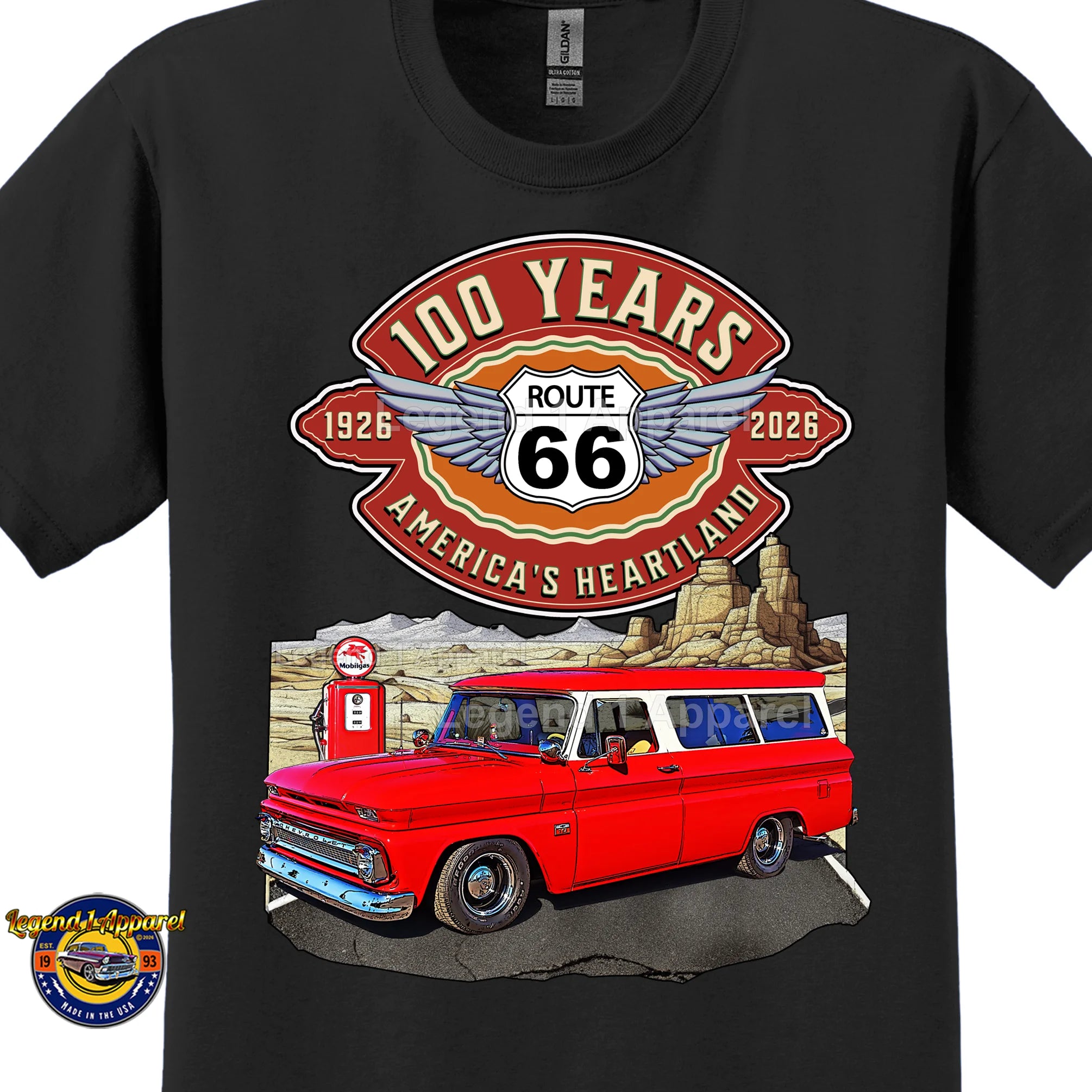 1966 Chevrolet Suburban Carryall Classic Truck Graphic Tee – Route 66 100 Years T-Shirt