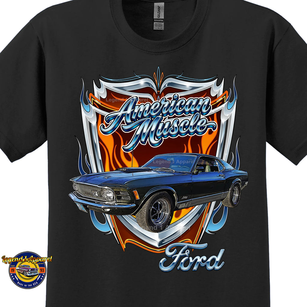 1970 Ford Mustang Fastback Mach 1 Classic Car Graphic Tee – American Muscle T-Shirt