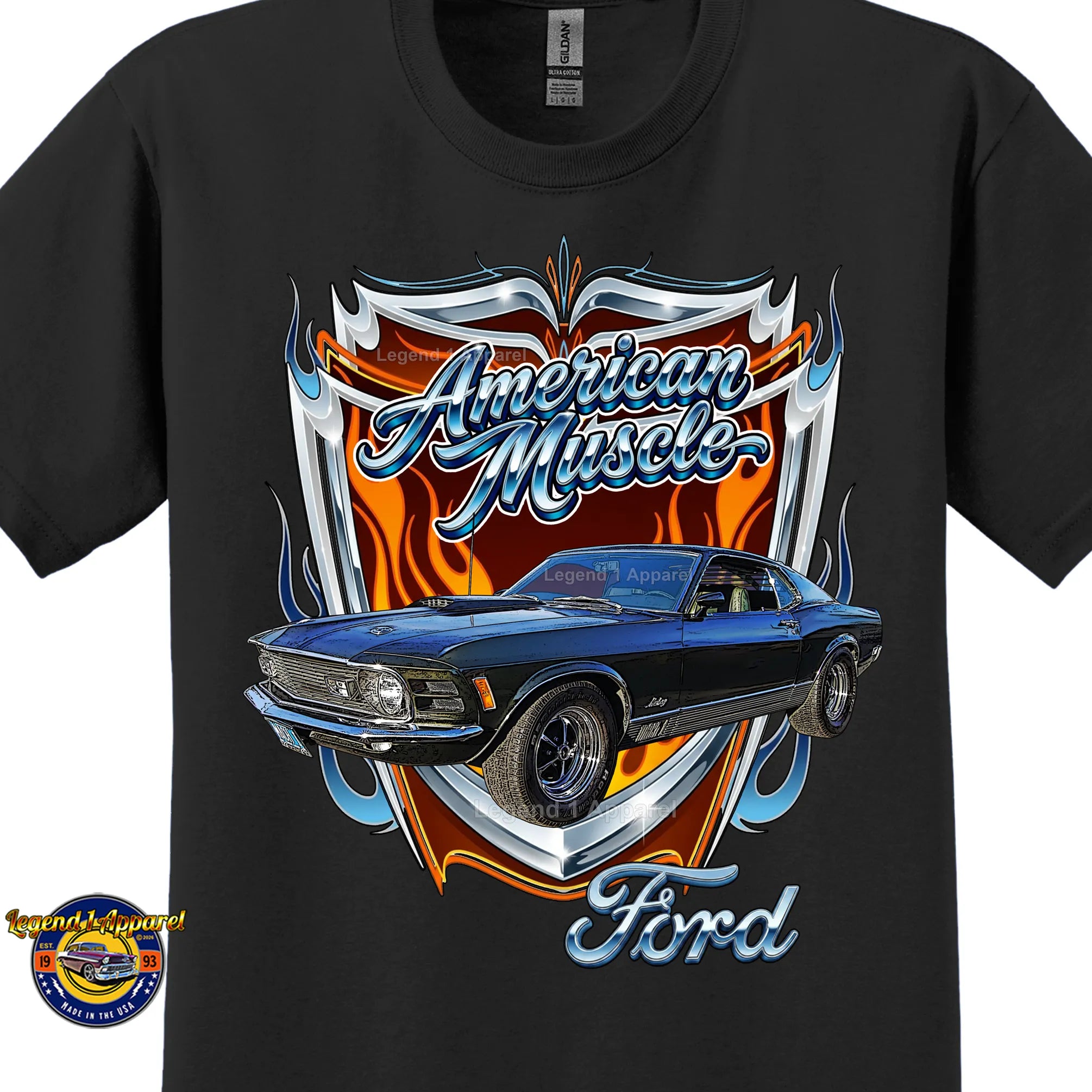 1970 Ford Mustang Fastback Mach 1 Classic Car Graphic Tee – American Muscle T-Shirt