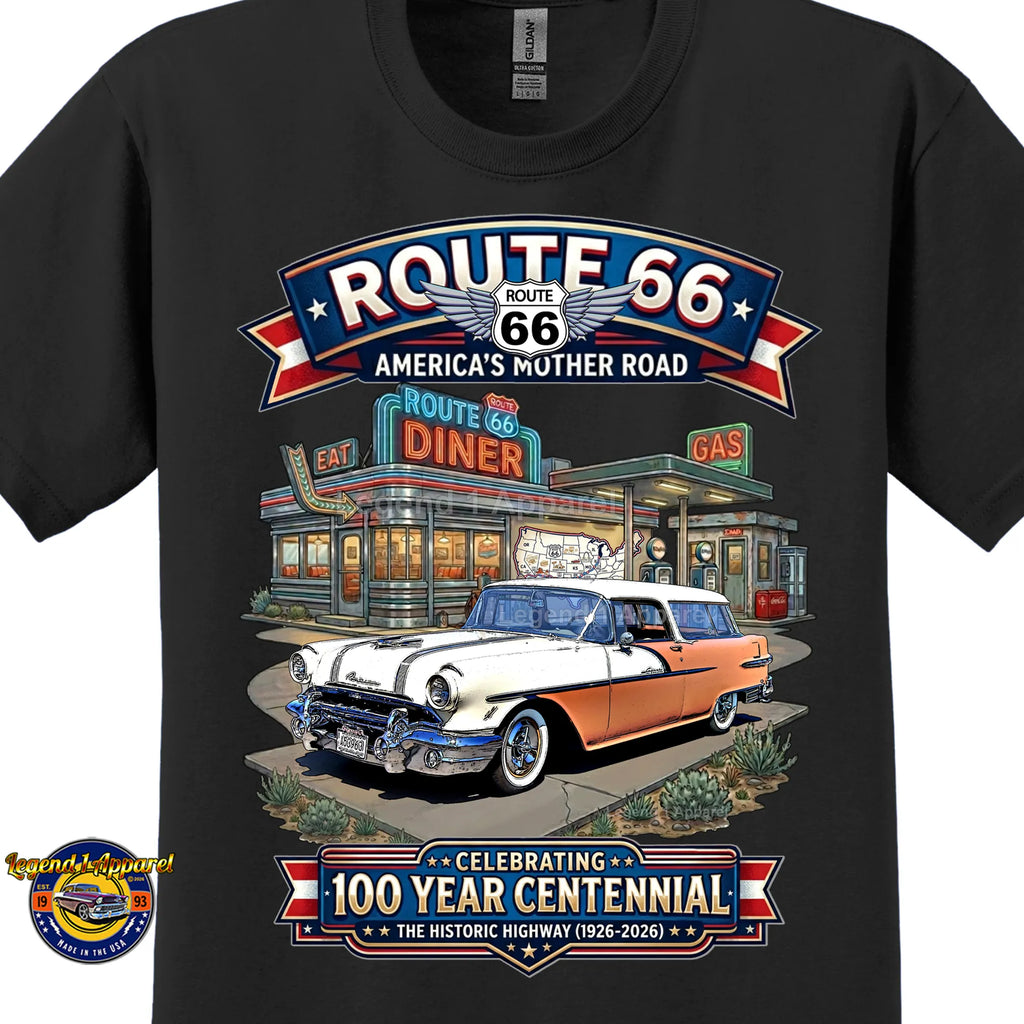 1956 Pontiac Safari Star Chief Station Wagon Classic Car Graphic Tee – Route 66 Centennial T-Shirt