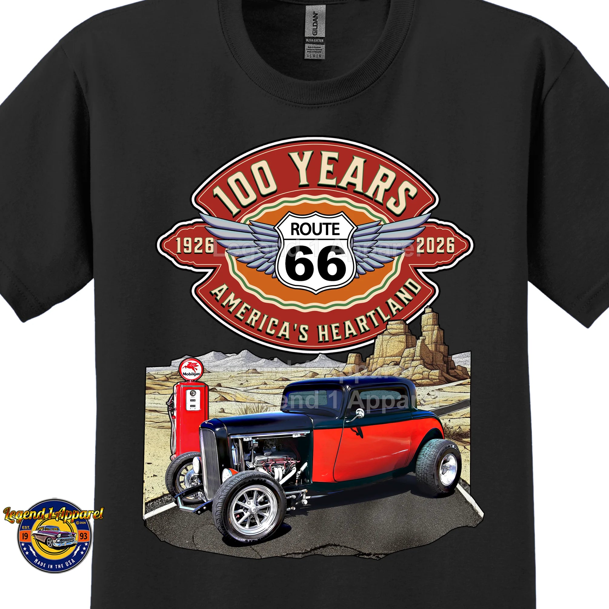 1932 Ford Coupe Classic Car Graphic Tee – Route 66 100 Years T-Shirt