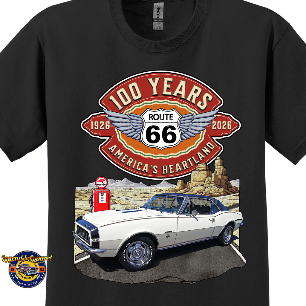 1967 Chevrolet Camaro Classic Car Graphic Tee – Route 66 100 Years T-Shirt