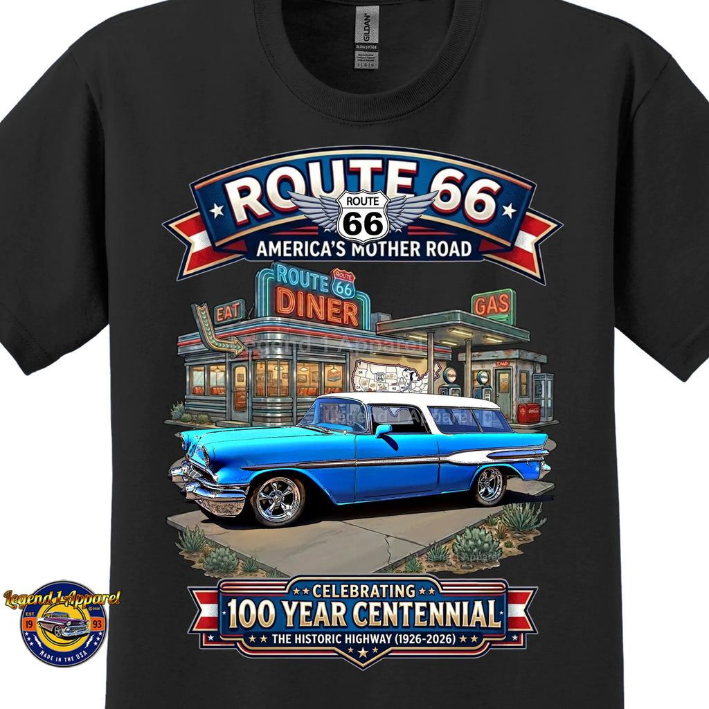 1957 Pontiac Safari Station Wagon Classic Car Graphic Tee – Route 66 Centennial T-Shirt