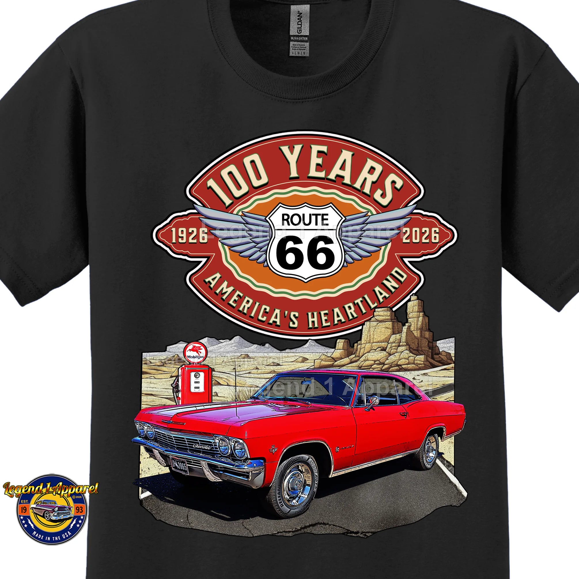 1965 Chevrolet Impala SS Classic Car Graphic Tee – Route 66 100 Years T-Shirt