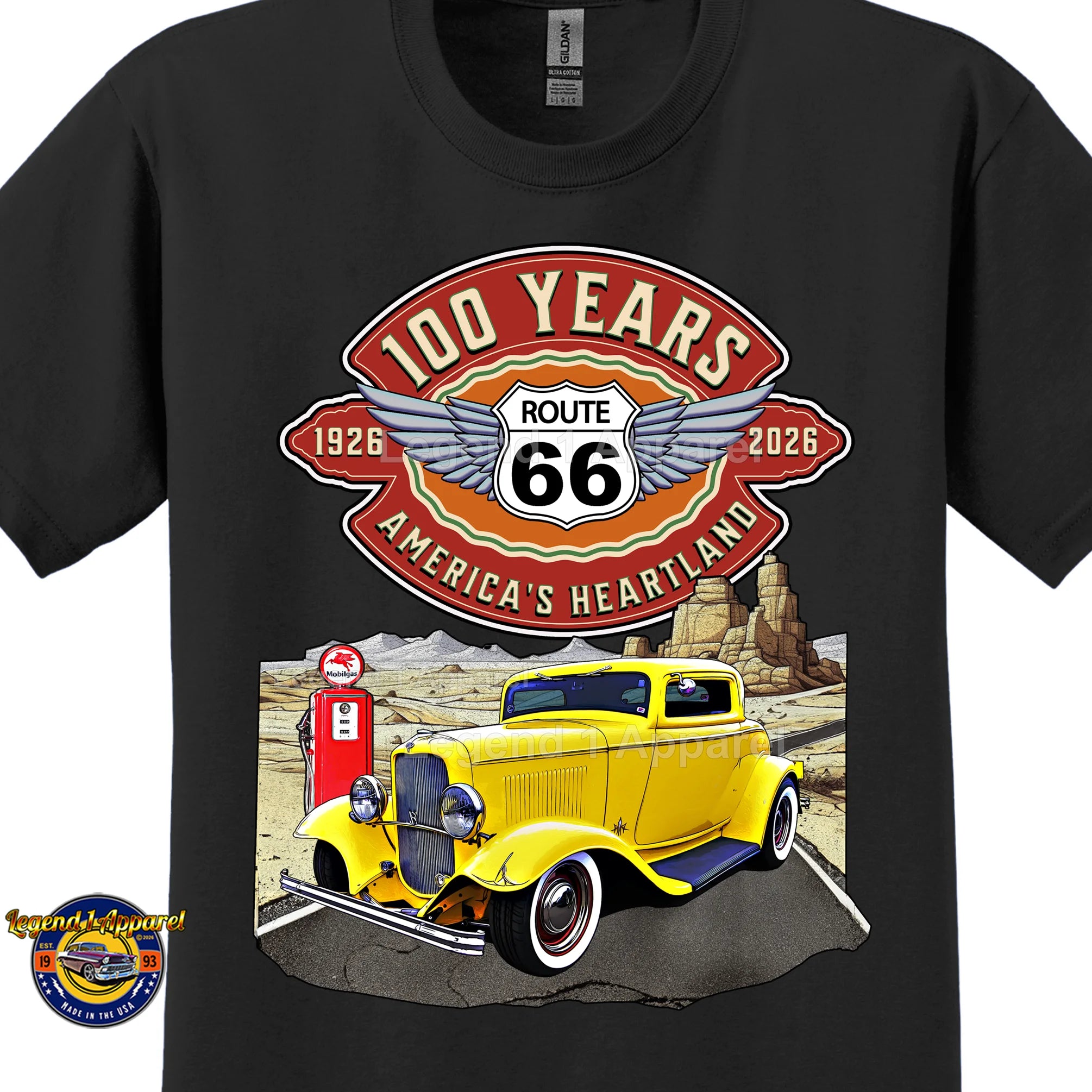 1932 Ford Coupe Classic Car Graphic Tee – Route 66 100 Years T-Shirt