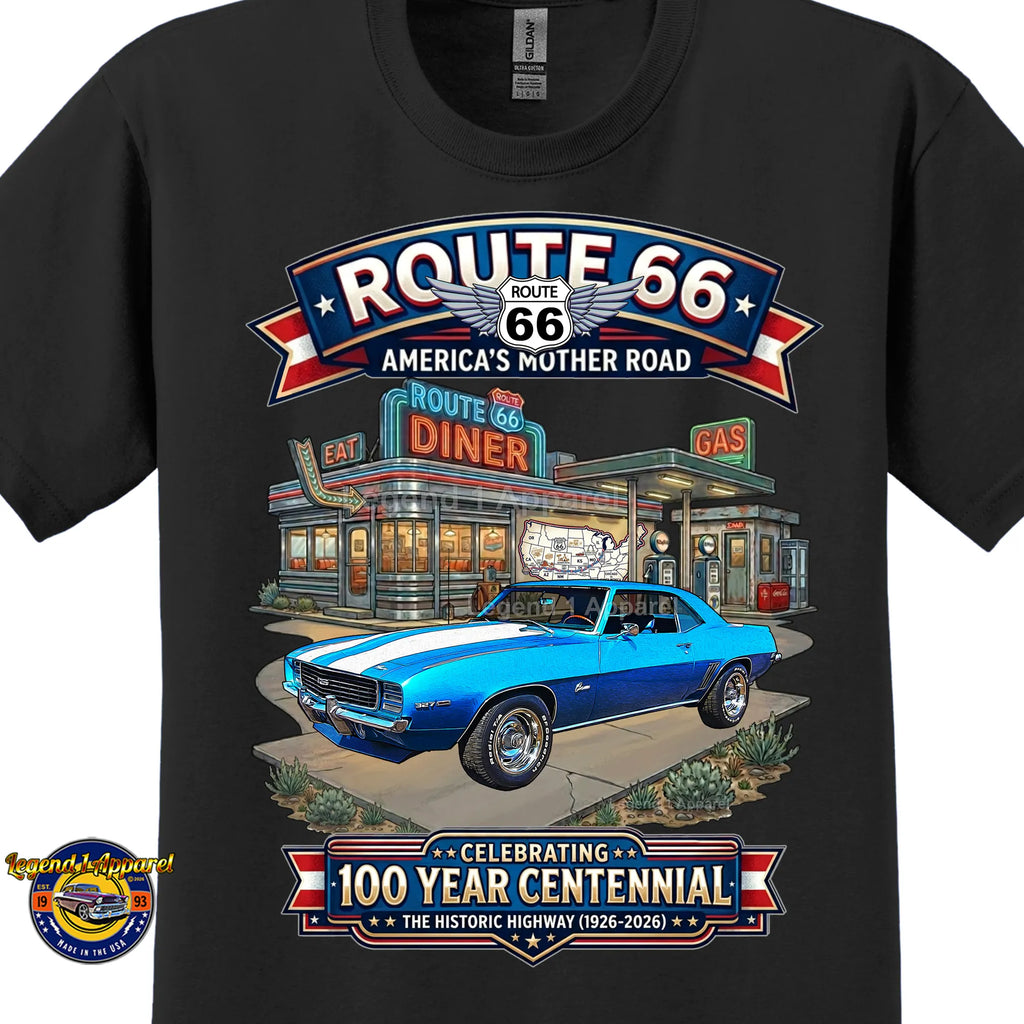 1969 Chevrolet Camaro Classic Car Graphic Tee – Route 66 Centennial T-Shirt
