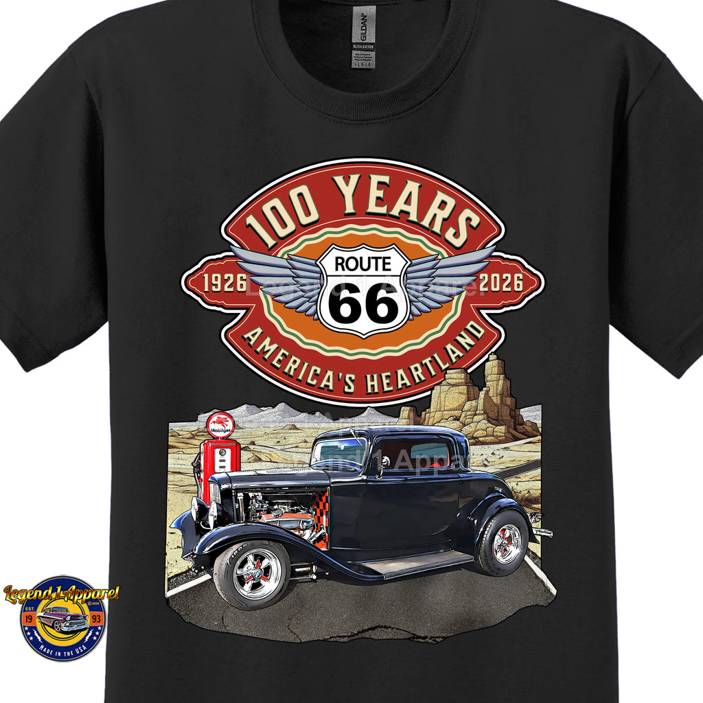 1932 Ford Coupe Classic Car Graphic Tee – Route 66 100 Years T-Shirt