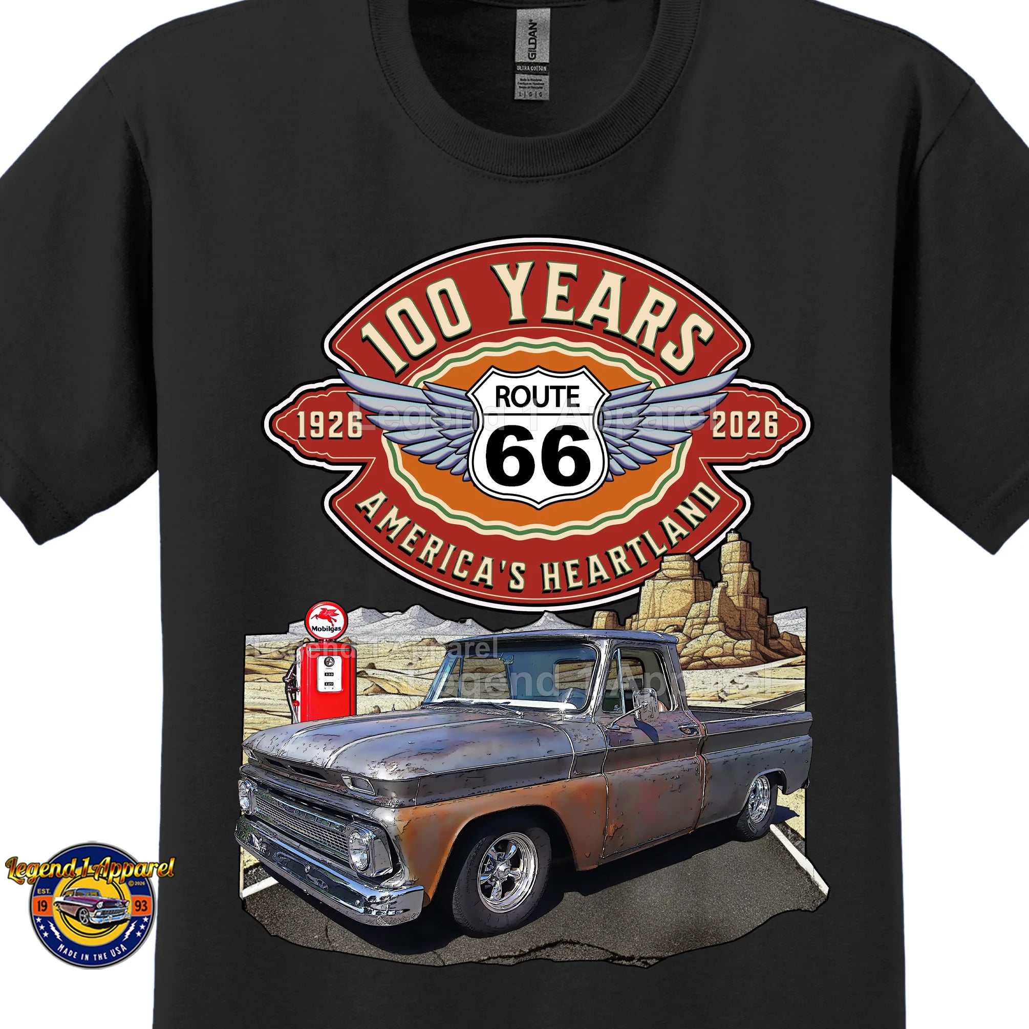 1965 Chevrolet Pick up Classic Truck Graphic Tee – Route 66 100 Years T-Shirt
