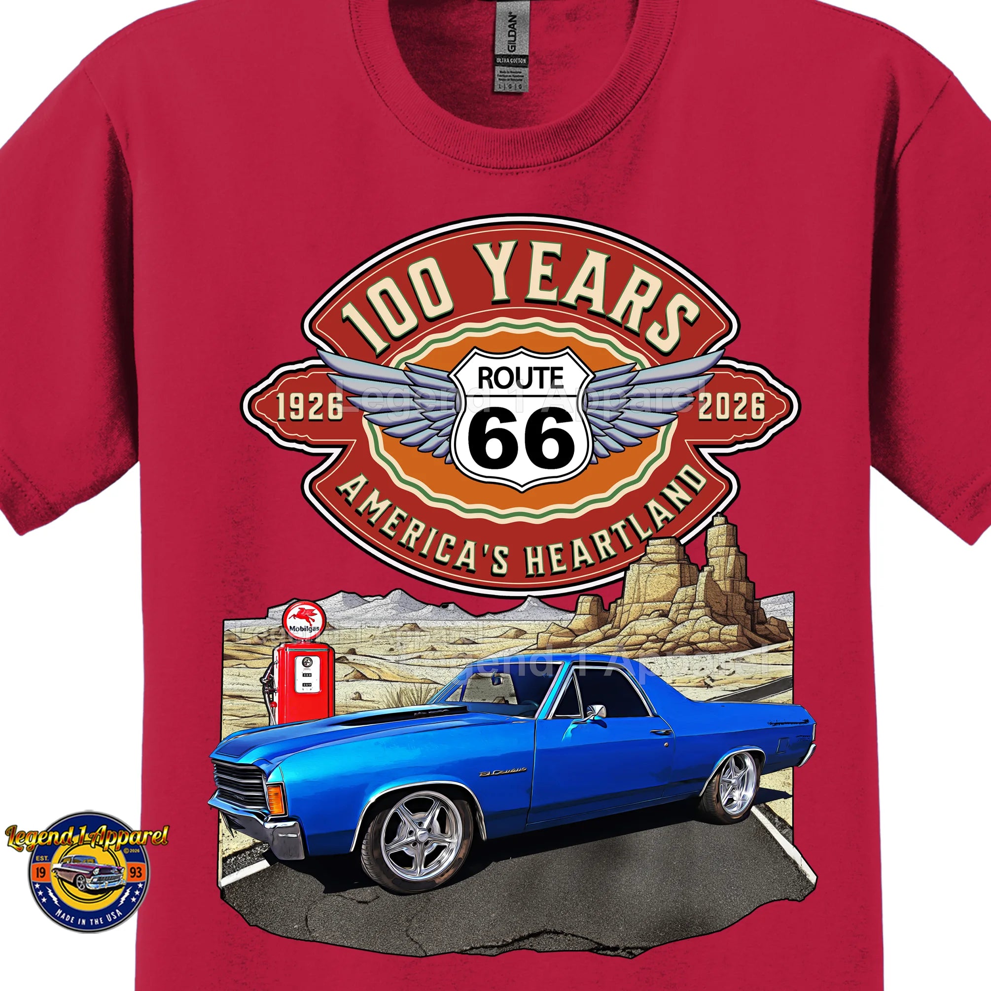 1972 Chevrolet El Camino Classic Truck Graphic Tee – Route 66 100 Years T-Shirt