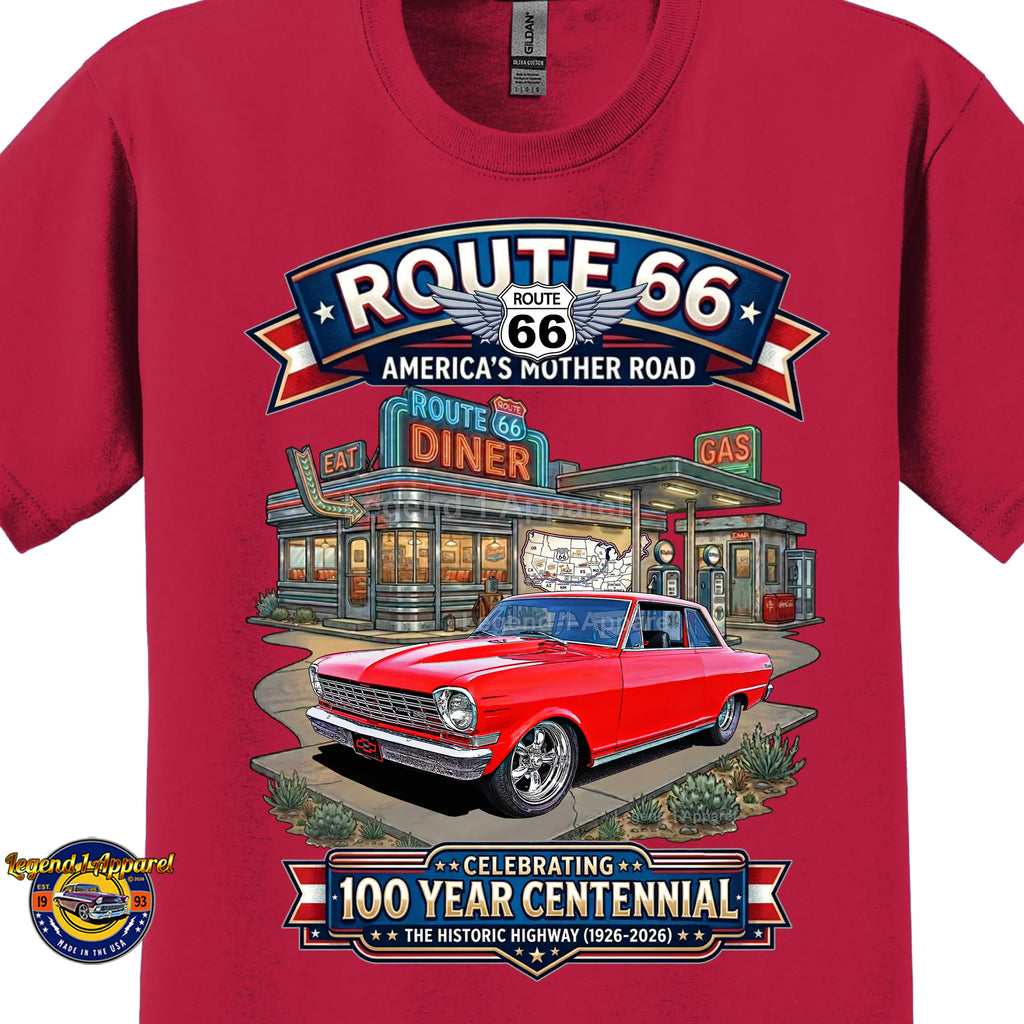 1964 Chevrolet Nova SS Classic Car Graphic Tee – Route 66 Centennial T-Shirt