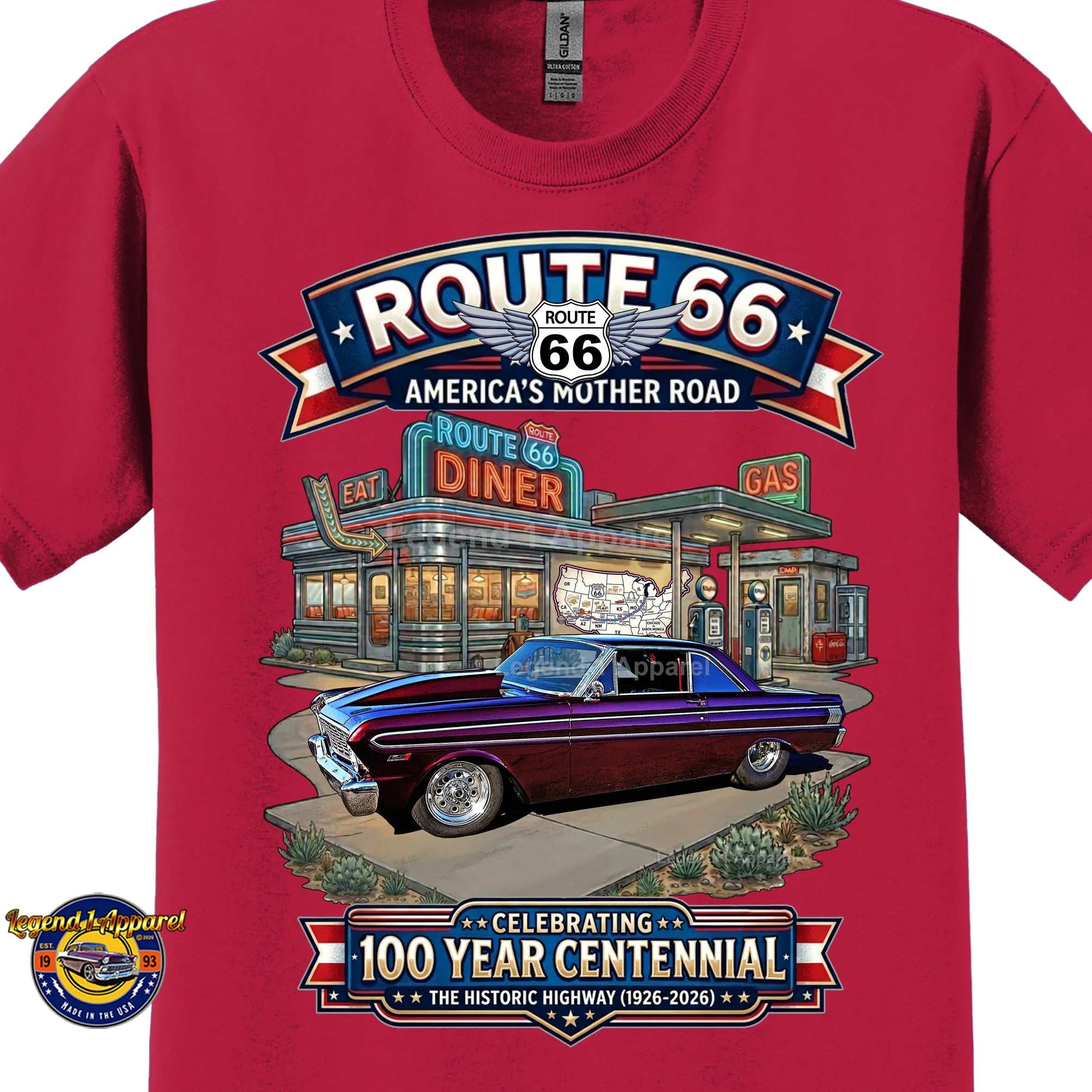 1964 Ford Falcon Classic Car Graphic Tee – Route 66 Centennial T-Shirt