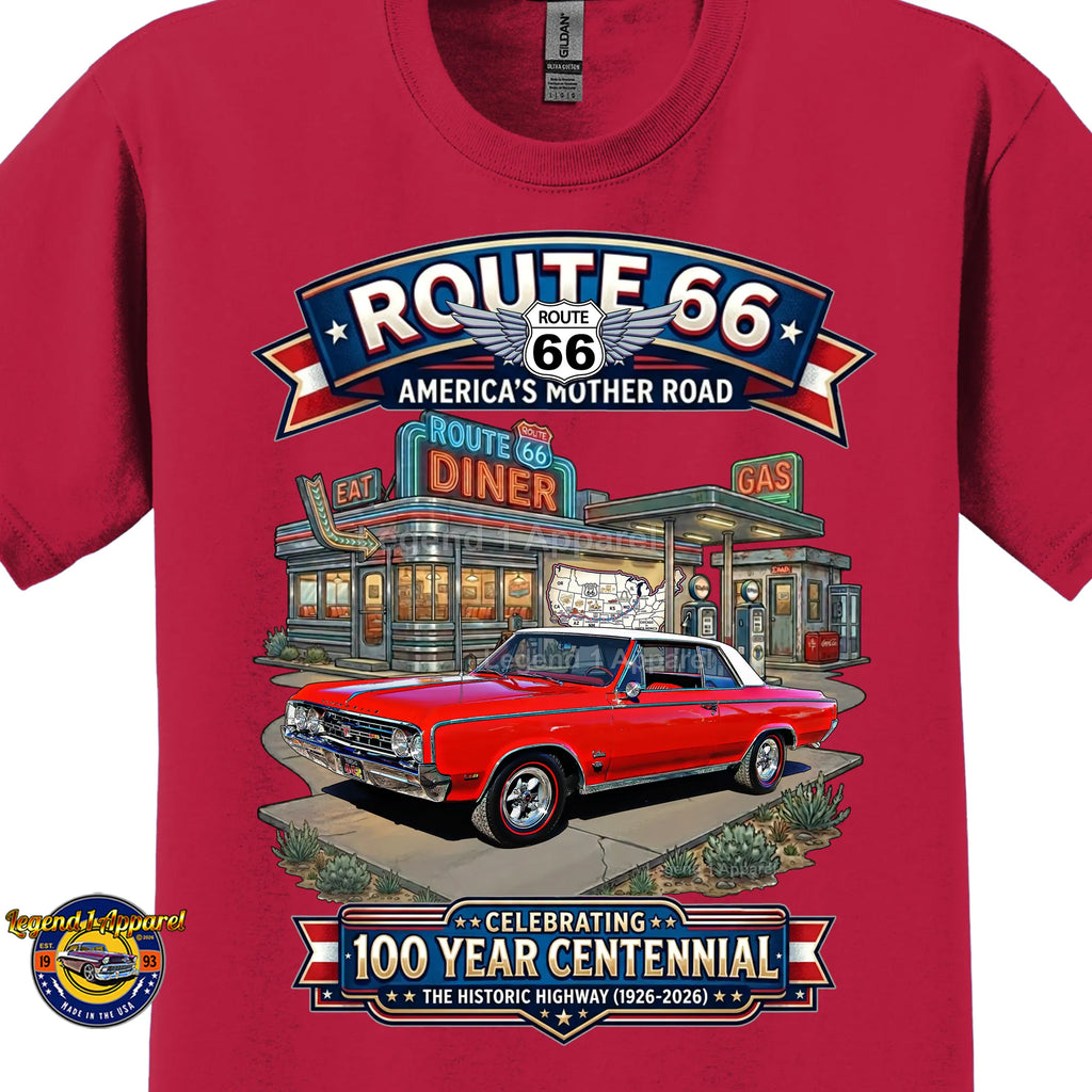 1964 Oldsmobile Cutlass 442 Classic Car Graphic Tee – Route 66 Centennial T-Shirt