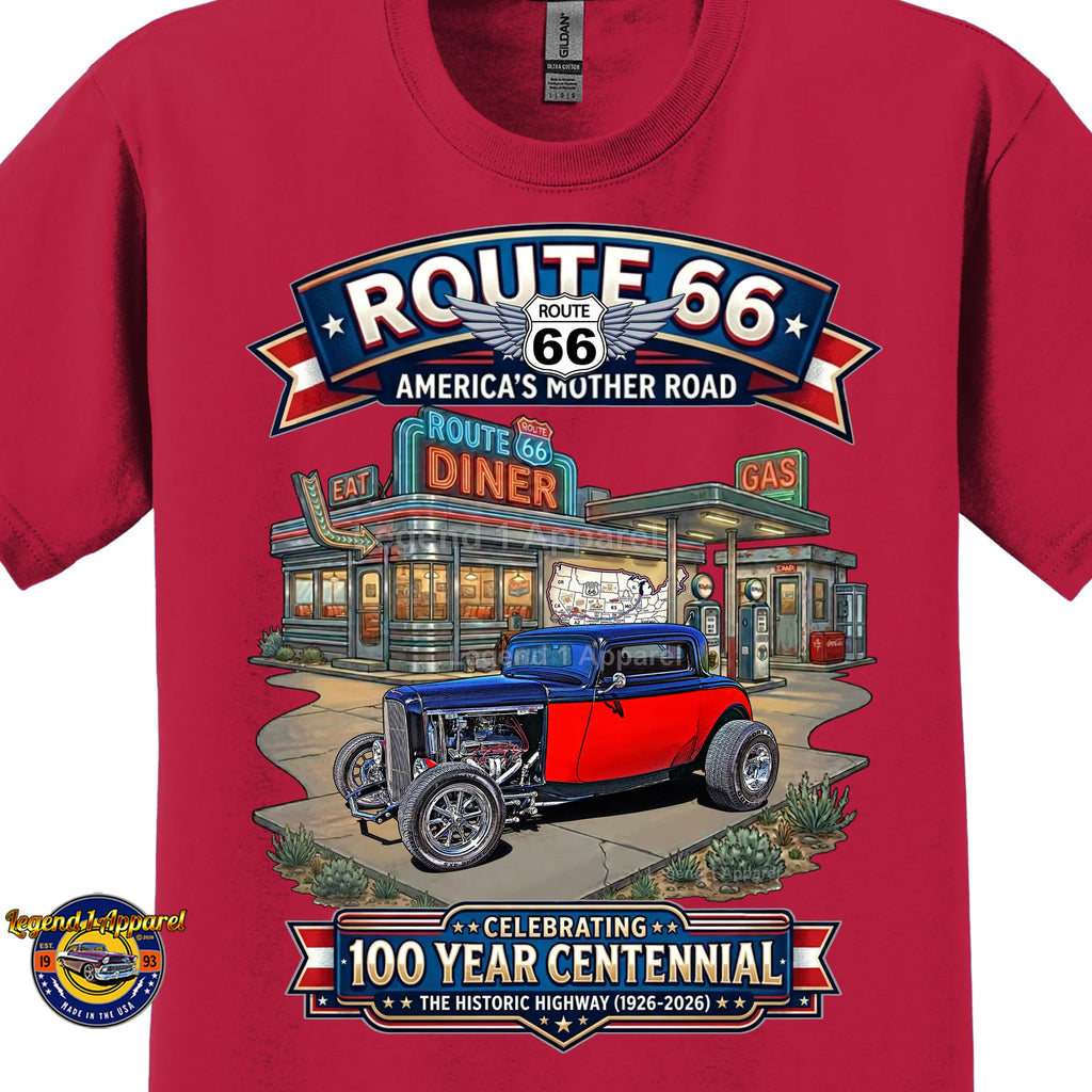 1932 Ford Deuce Coupe Classic Car Graphic Tee – Route 66 Centennial T-Shirt
