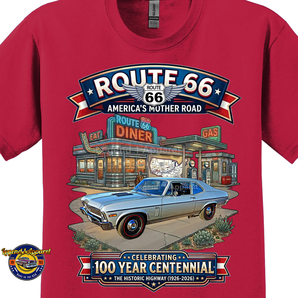 1970 Chevrolet Nova SS Classic Car Graphic Tee – Route 66 Centennial T-Shirt