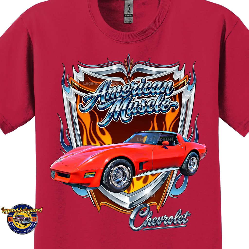 1980 Chevrolet Corvette C3 American Muscle T-Shirt – 80 Chevy Classic Car Graphic Tee