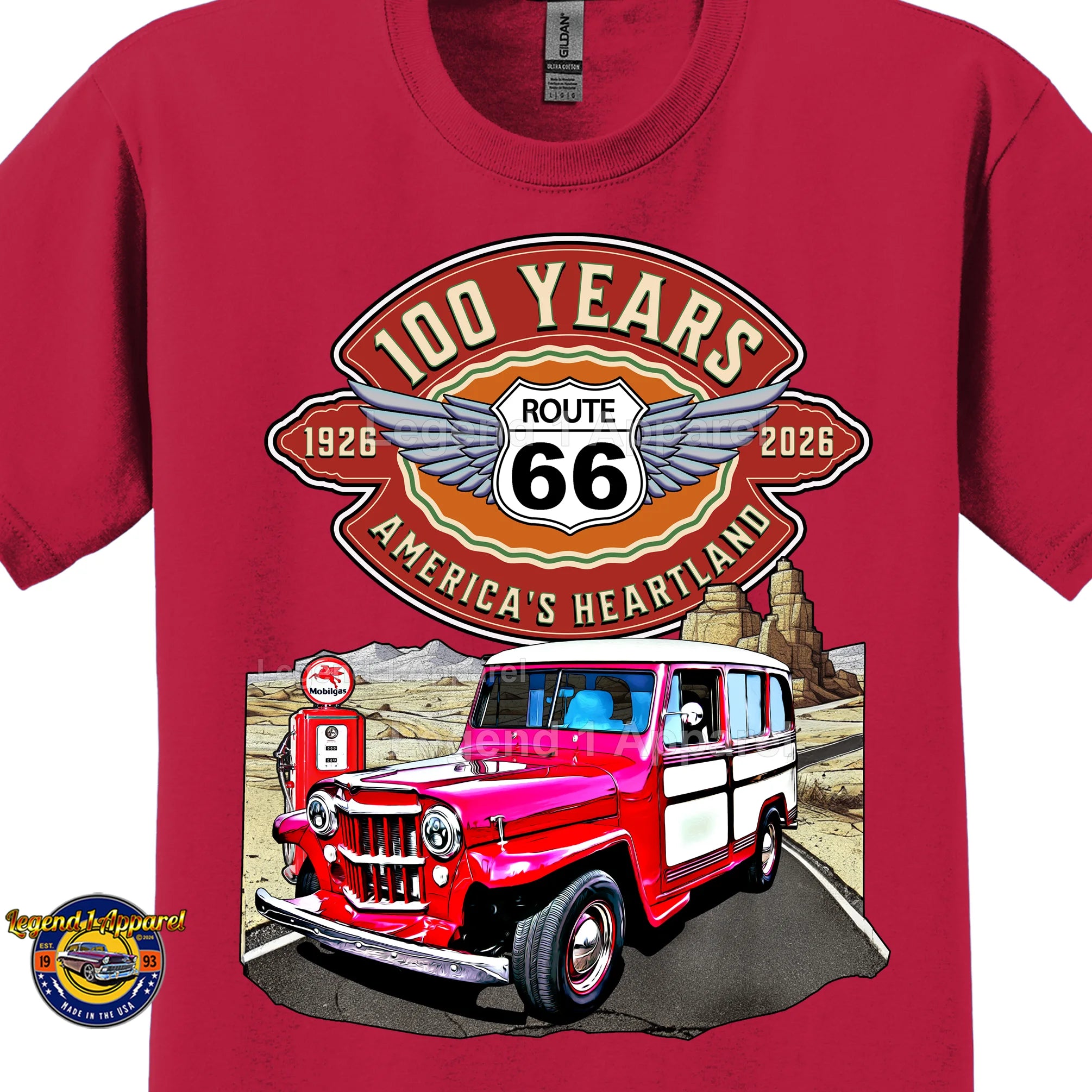 1957 Willys Wagon Classic Truck Graphic Tee – Route 66 100 Years T-Shirt