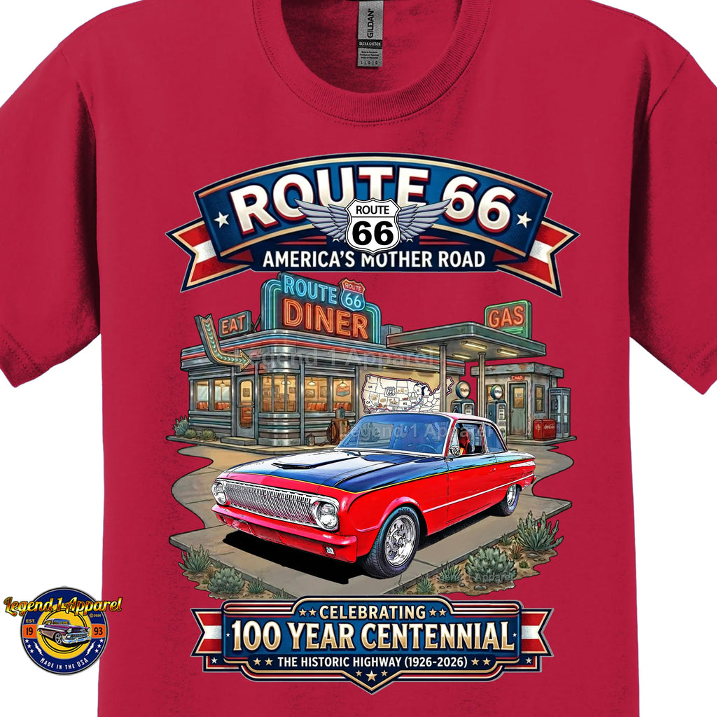 1963 Ford Falcon Classic Car Graphic Tee – Route 66 Centennial T-Shirt