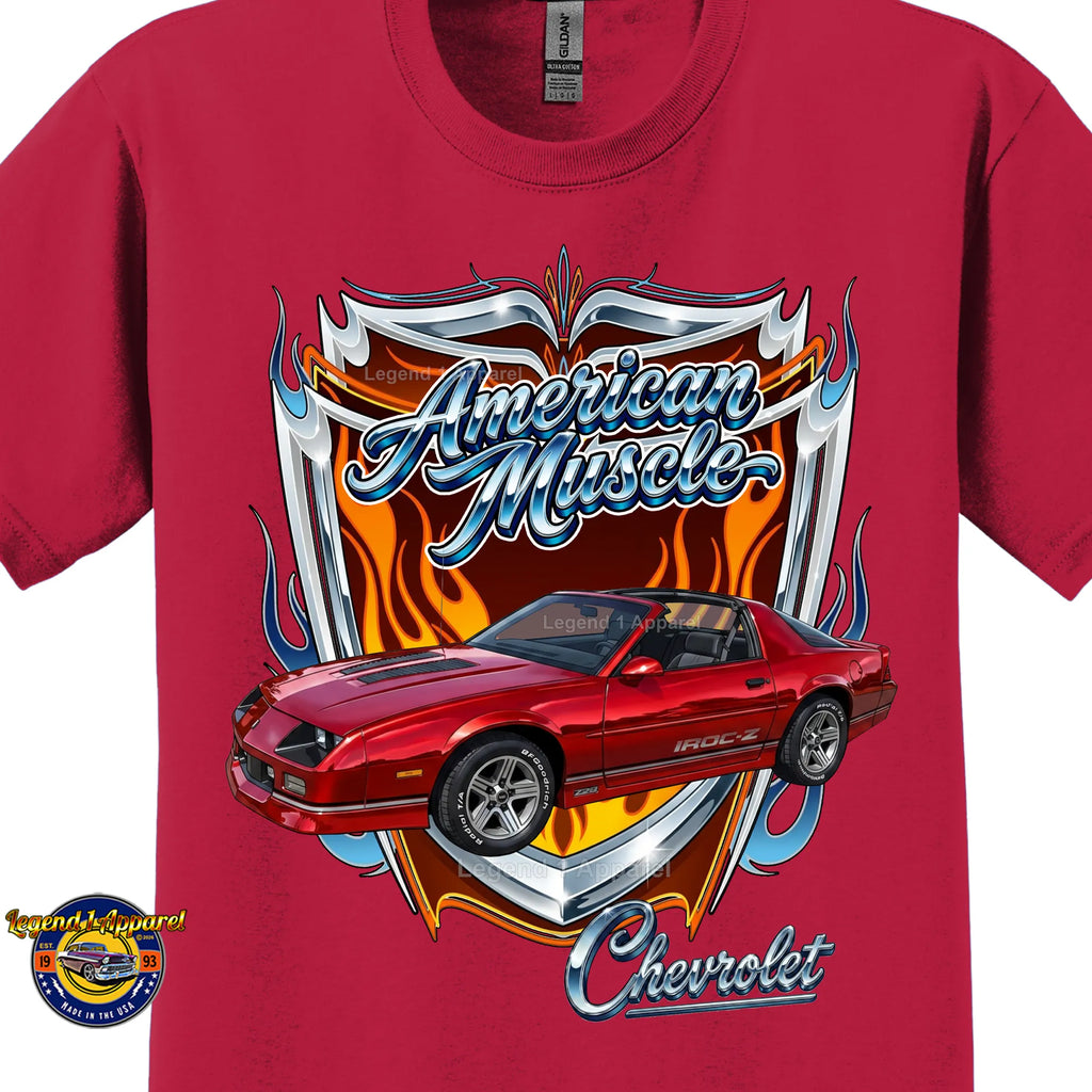 1986 Chevrolet Camaro IROC American Muscle T-Shirt – 86 Chevy Classic Car Graphic Tee