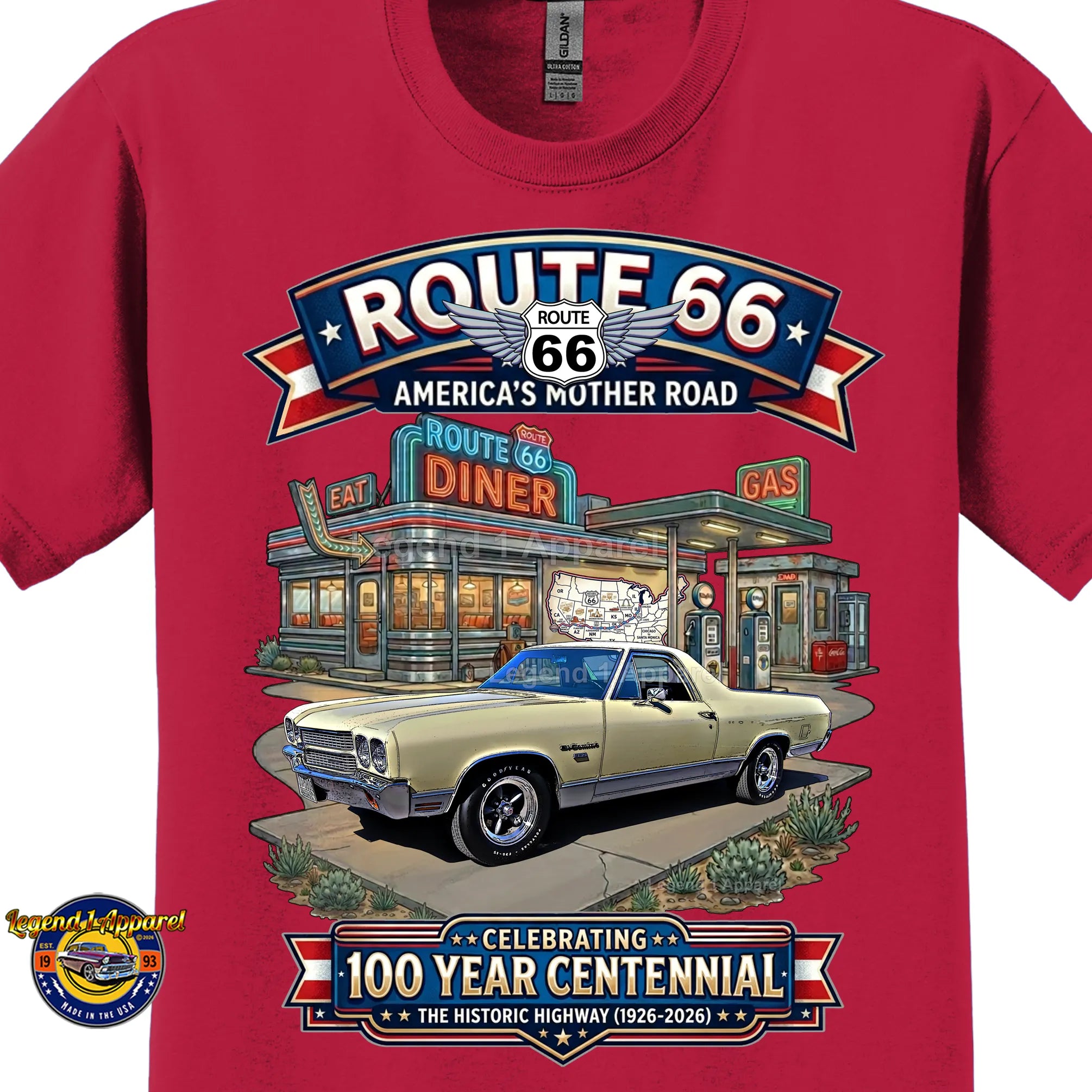 1970 Chevrolet El Camino Classic Truck Graphic Tee – Route 66 Centennial T-Shirt