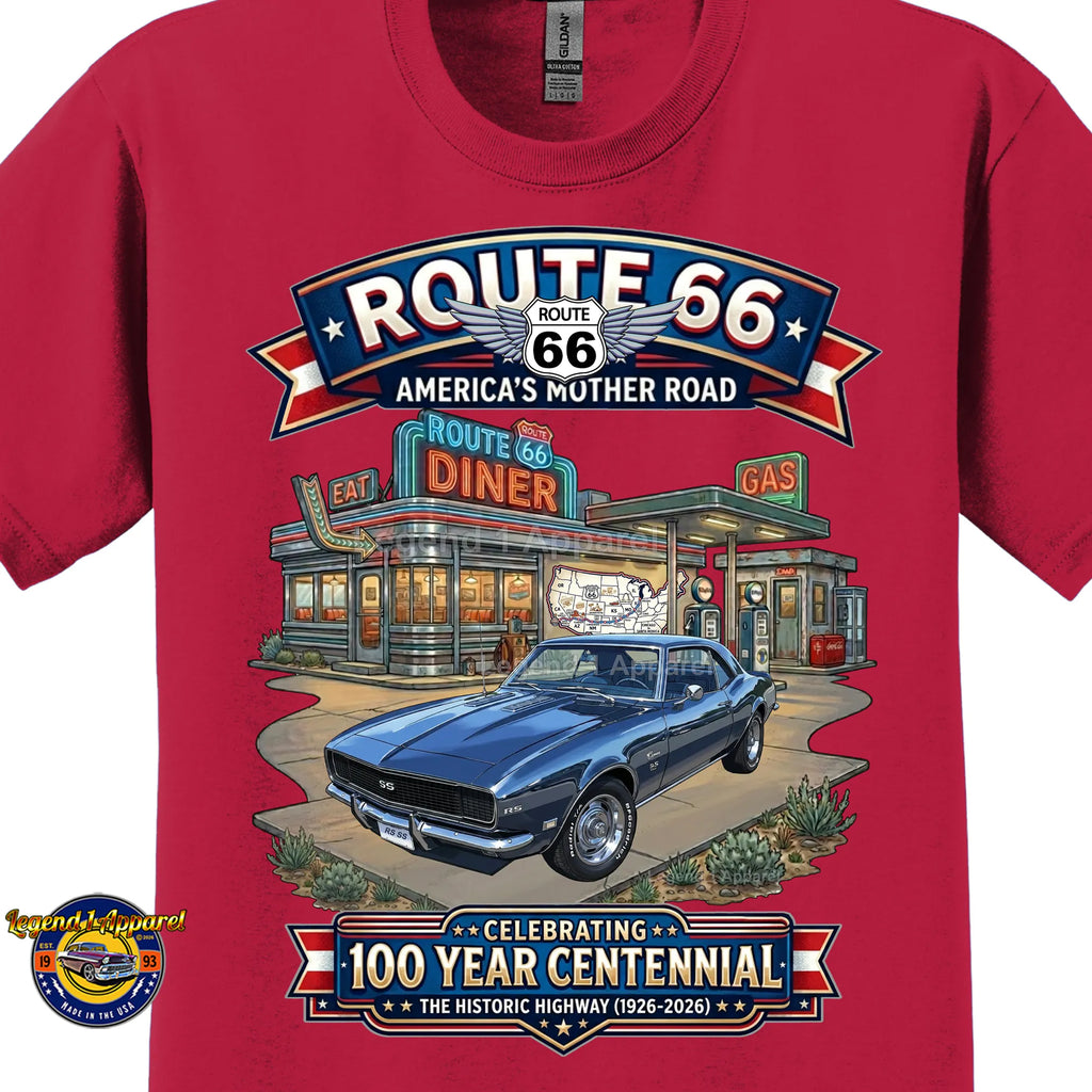 1968 Chevrolet Camaro Classic Car Graphic Tee – Route 66 Centennial T-Shirt