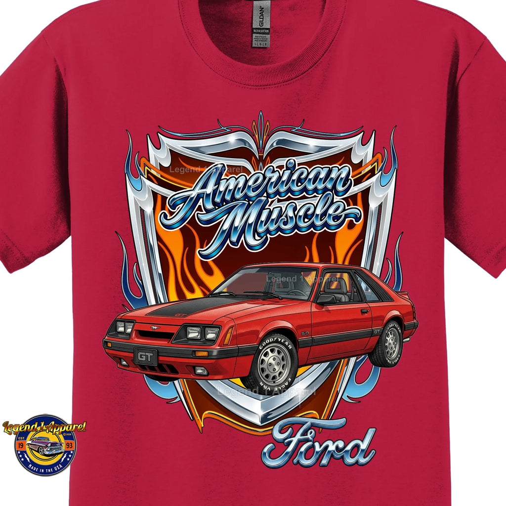 1986 Ford Mustang GT Classic Car Graphic Tee – American Muscle T-Shirt