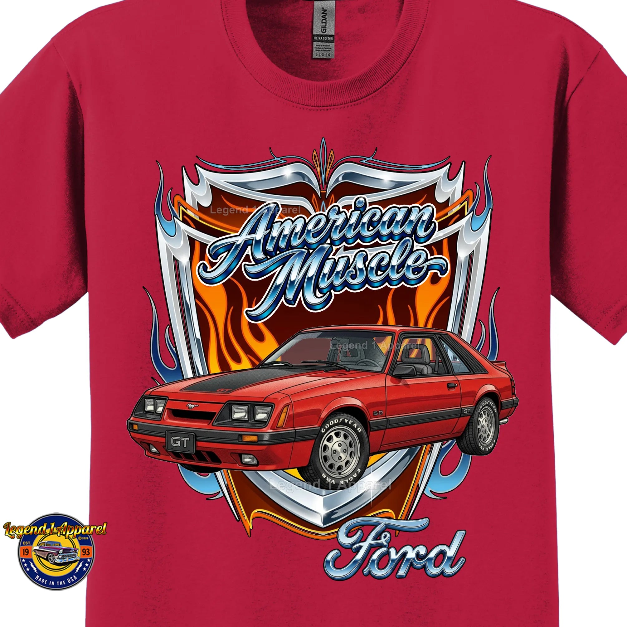 1986 Ford Mustang GT Classic Car Graphic Tee – American Muscle T-Shirt