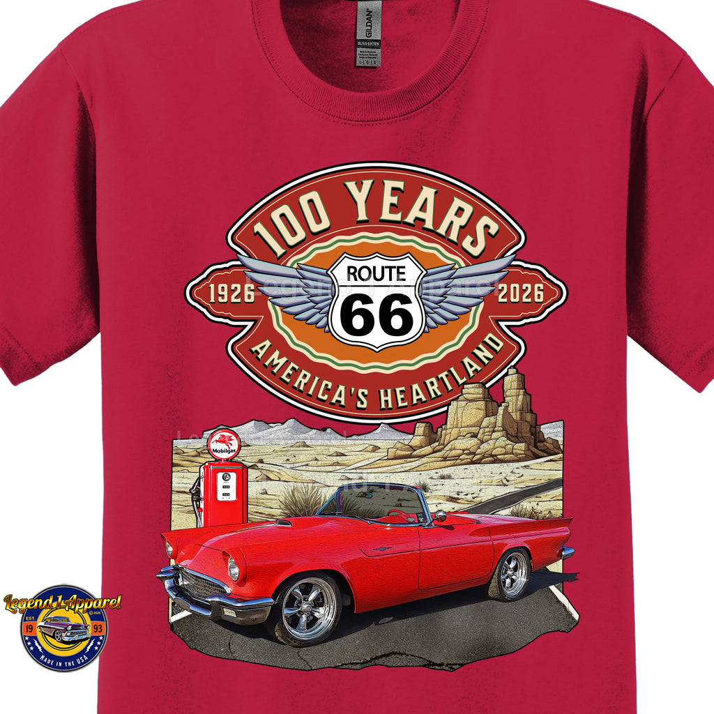 1957 Ford Thunderbird Classic Car Graphic Tee – Route 66 100 Years T-Shirt