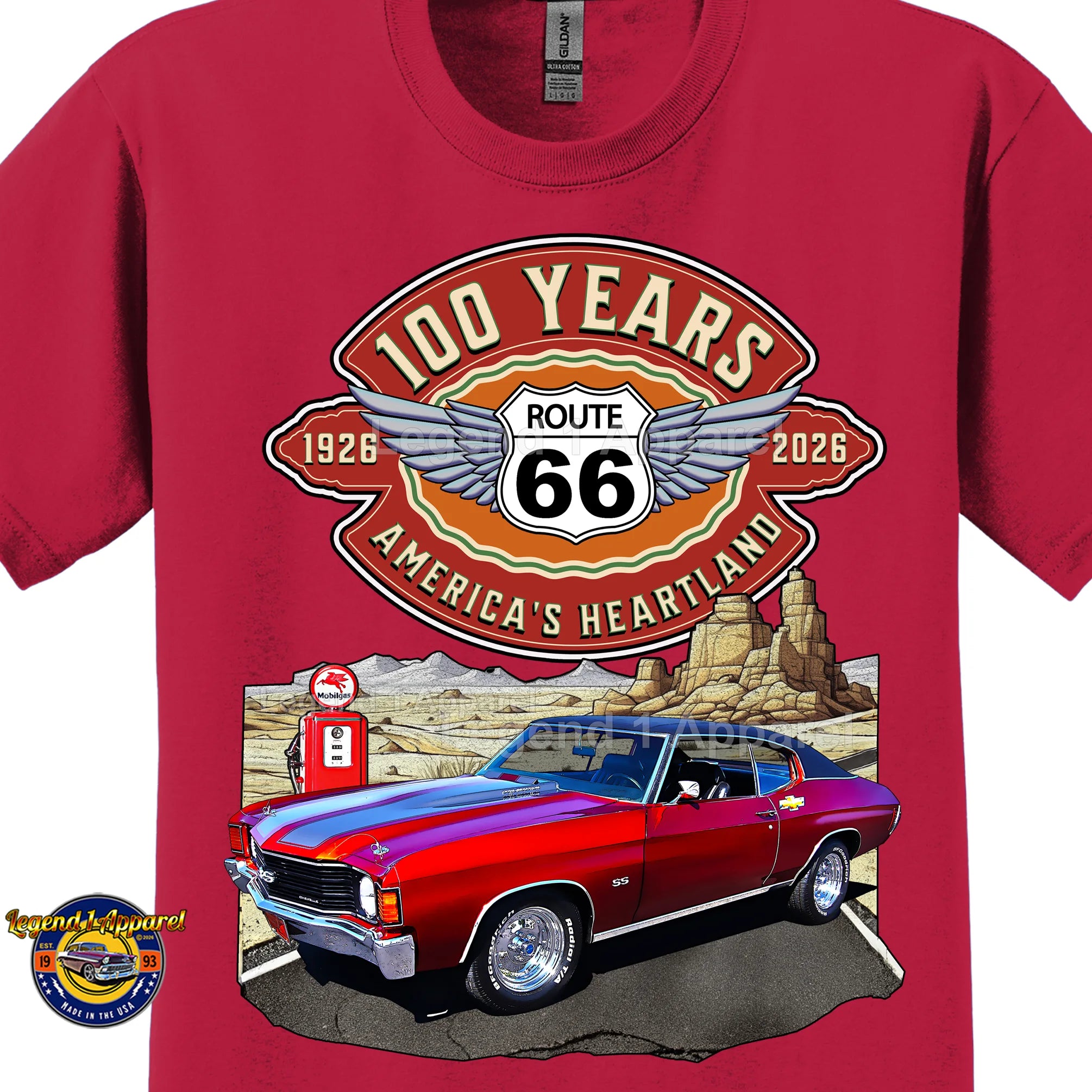 1972 Chevrolet Chevelle SS Classic Car Graphic Tee – Route 66 100 Years T-Shirt