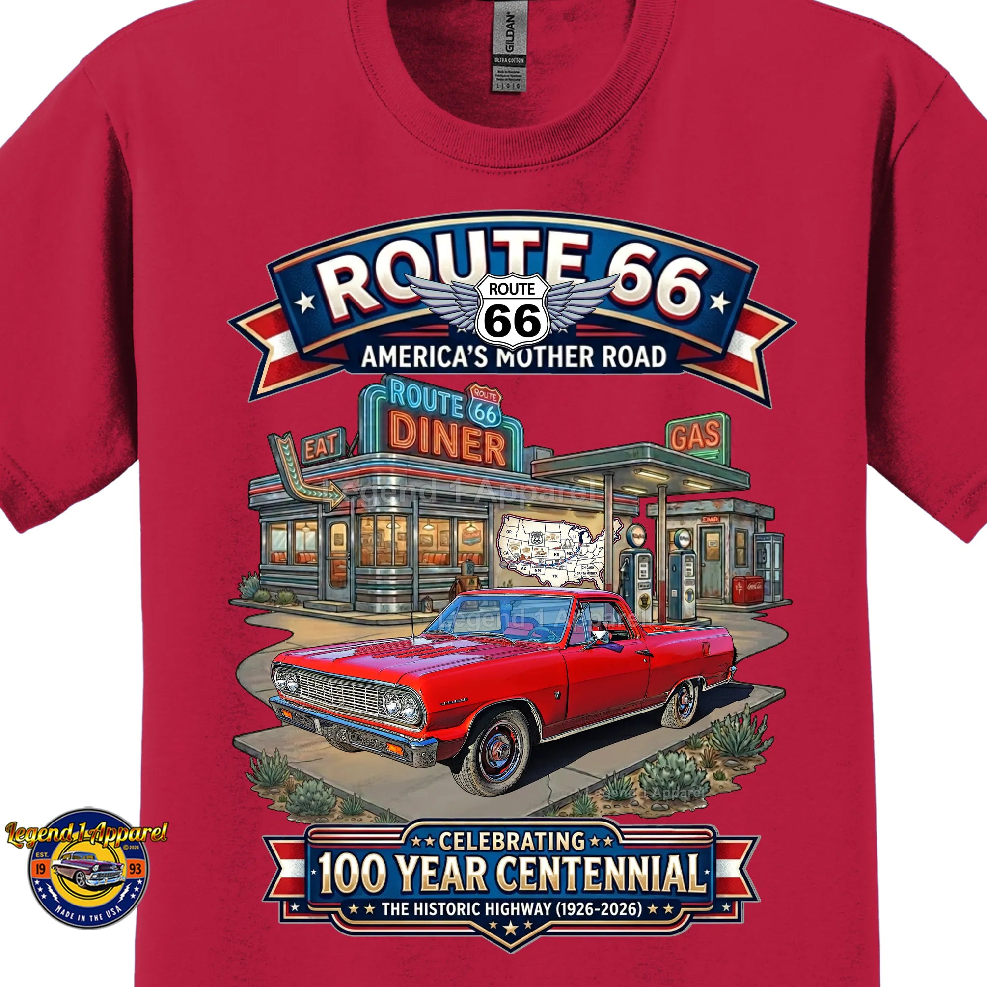 1964 Chevrolet El Camino Classic Truck Graphic Tee – Route 66 Centennial T-Shirt