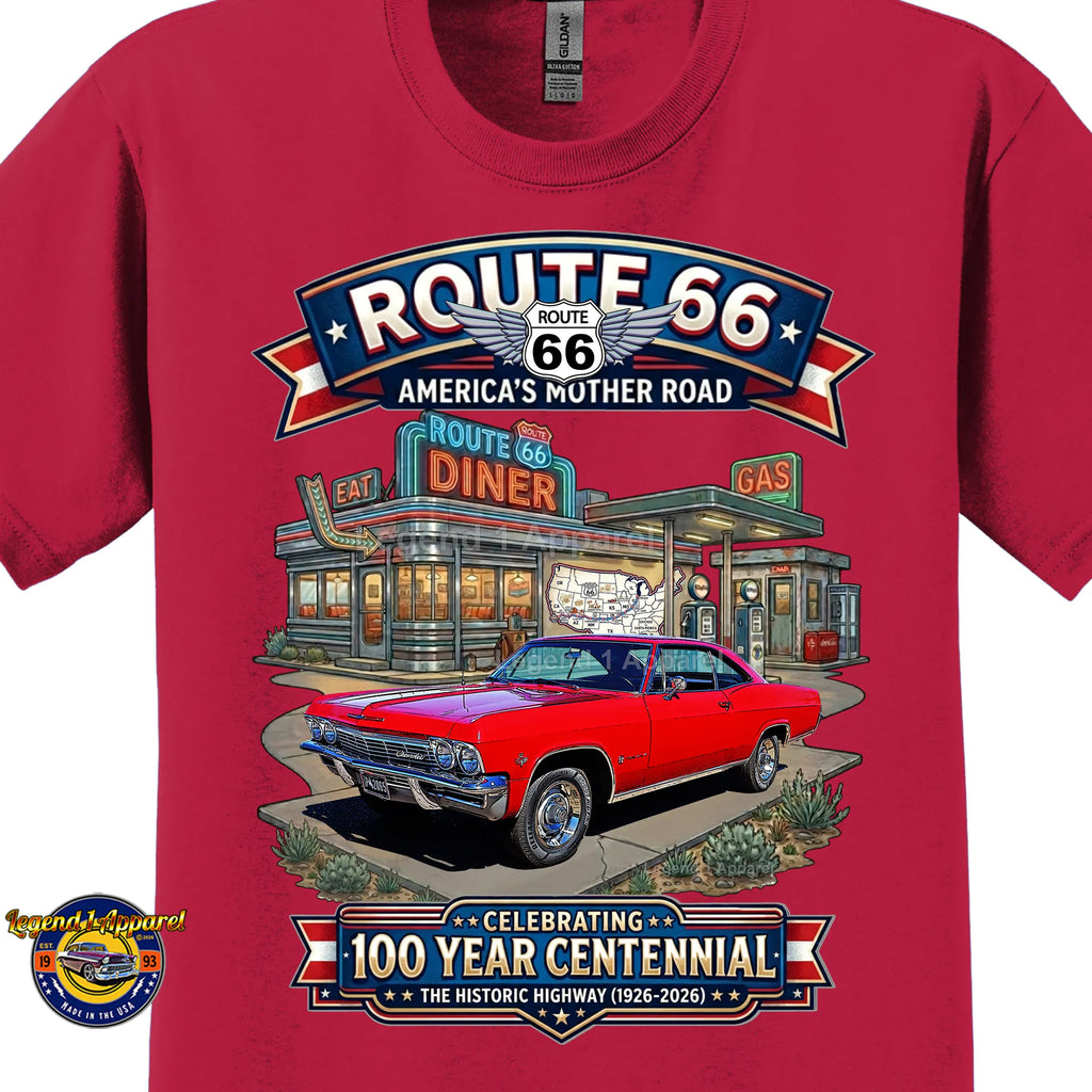 1965 Chevrolet Impala SS Classic Car Graphic Tee – Route 66 Centennial T-Shirt