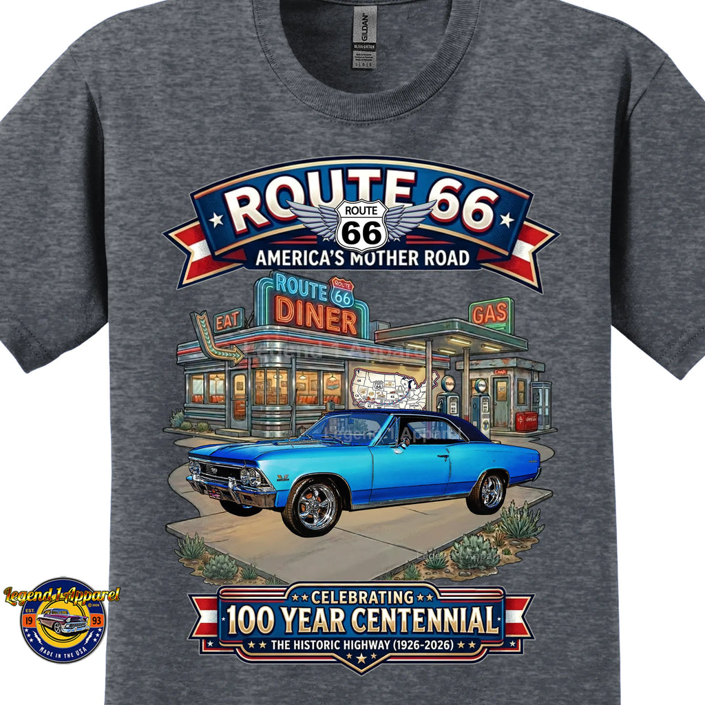 1966 Chevrolet Chevelle SS Classic Car Graphic Tee – Route 66 Centennial T-Shirt