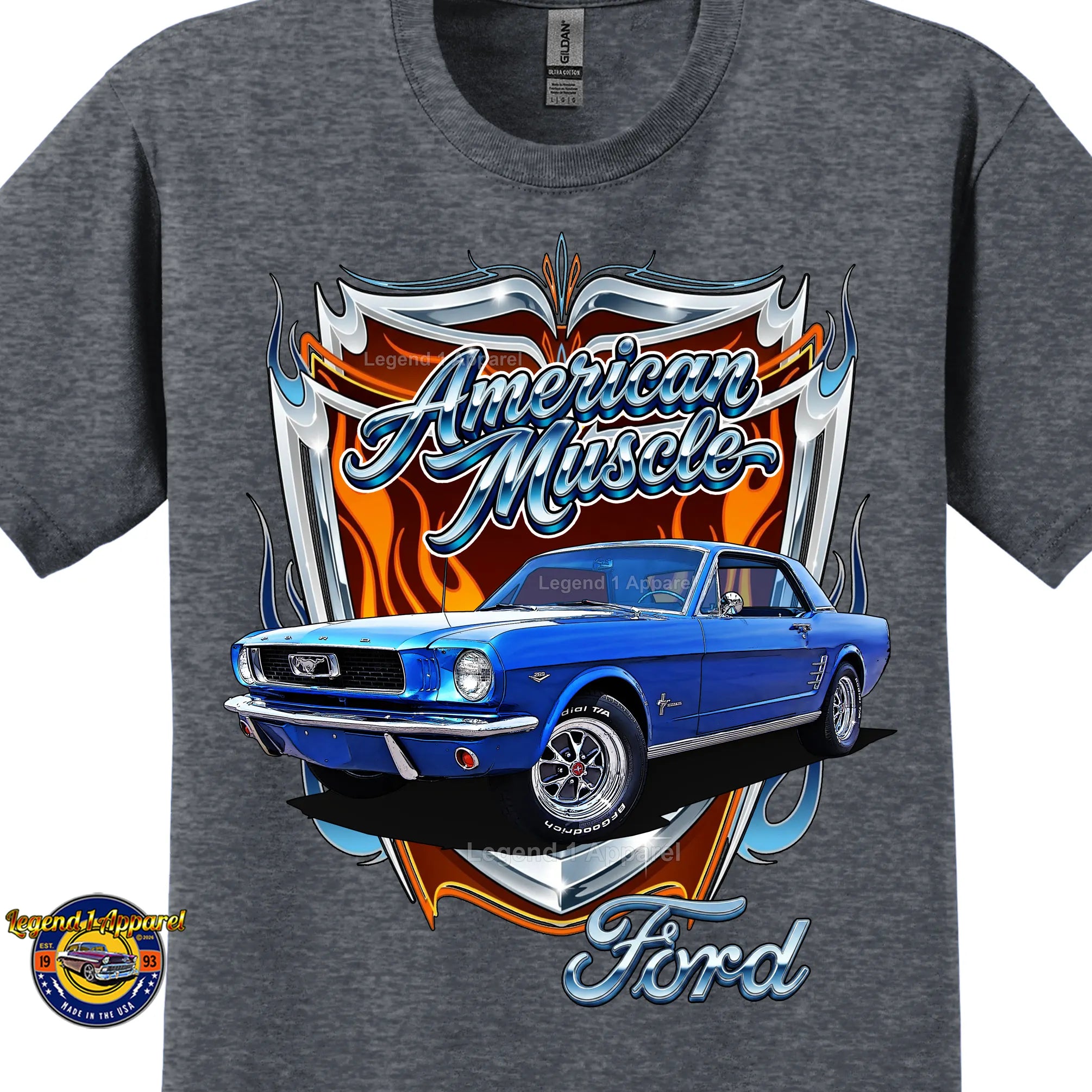 American Muscle T-Shirt – 1966 Ford Mustang Hardtop Car Graphic Tee