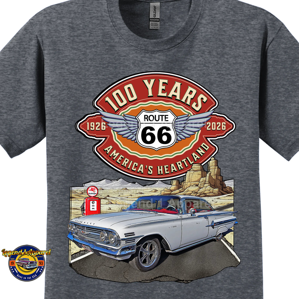 1960 Chevrolet Impala SS Classic Car Graphic Tee – Route 66 100 Years T-Shirt