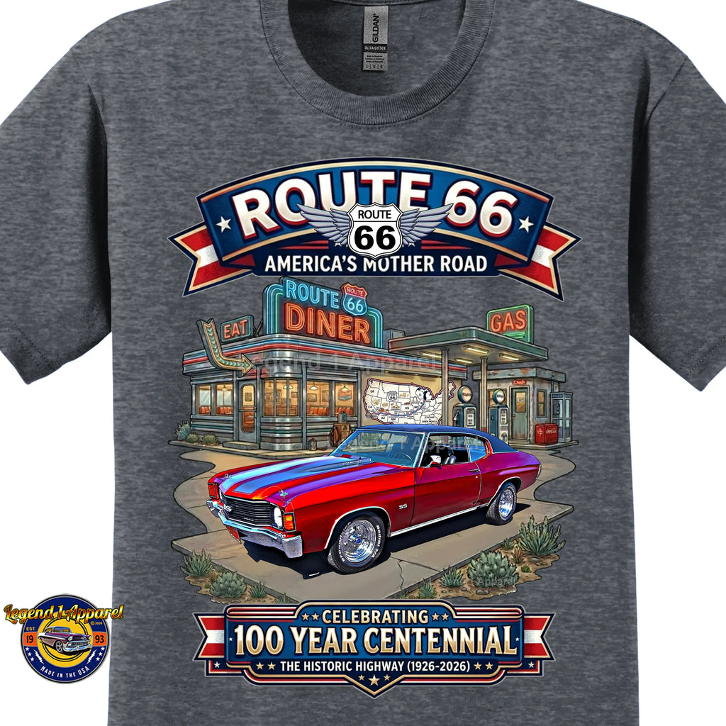 1972 Chevrolet Chevelle SS Classic Car Graphic Tee – Route 66 Centennial T-Shirt