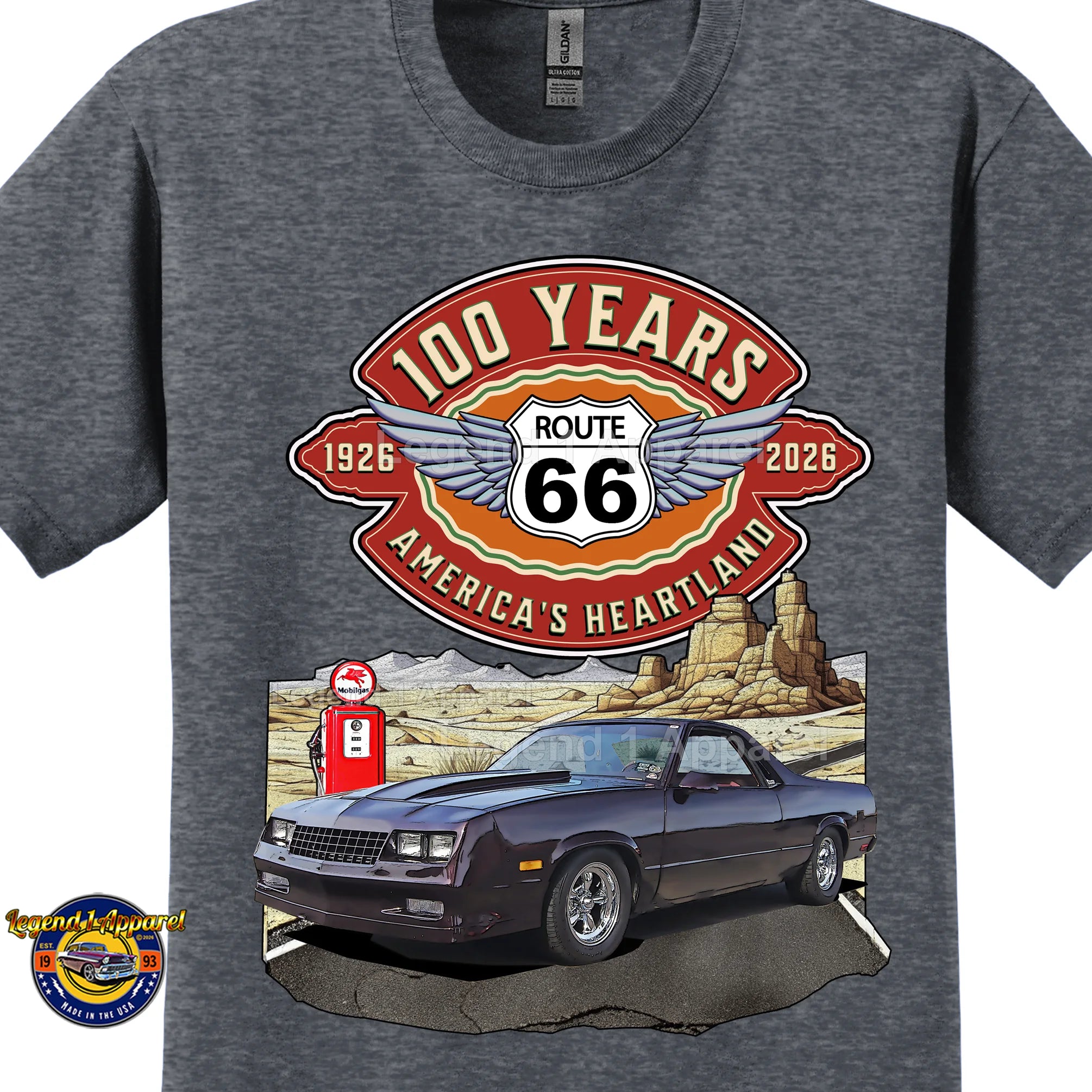 1983 Chevrolet El Camino Classic Truck Graphic Tee – Route 66 100 Years T-Shirt