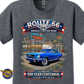 1966 Ford Mustang Hardtop Classic Car Graphic Tee – Route 66 Centennial T-Shirt