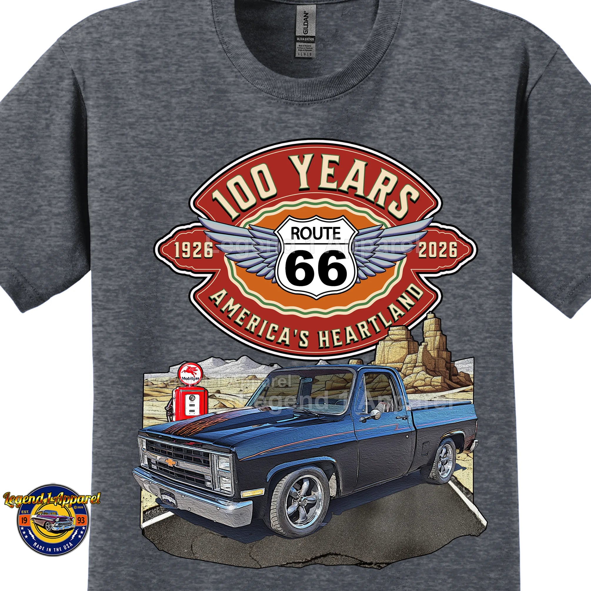 1985 Chevrolet Pick up Classic Square Body Truck Graphic Tee – Route 66 100 Years T-Shirt