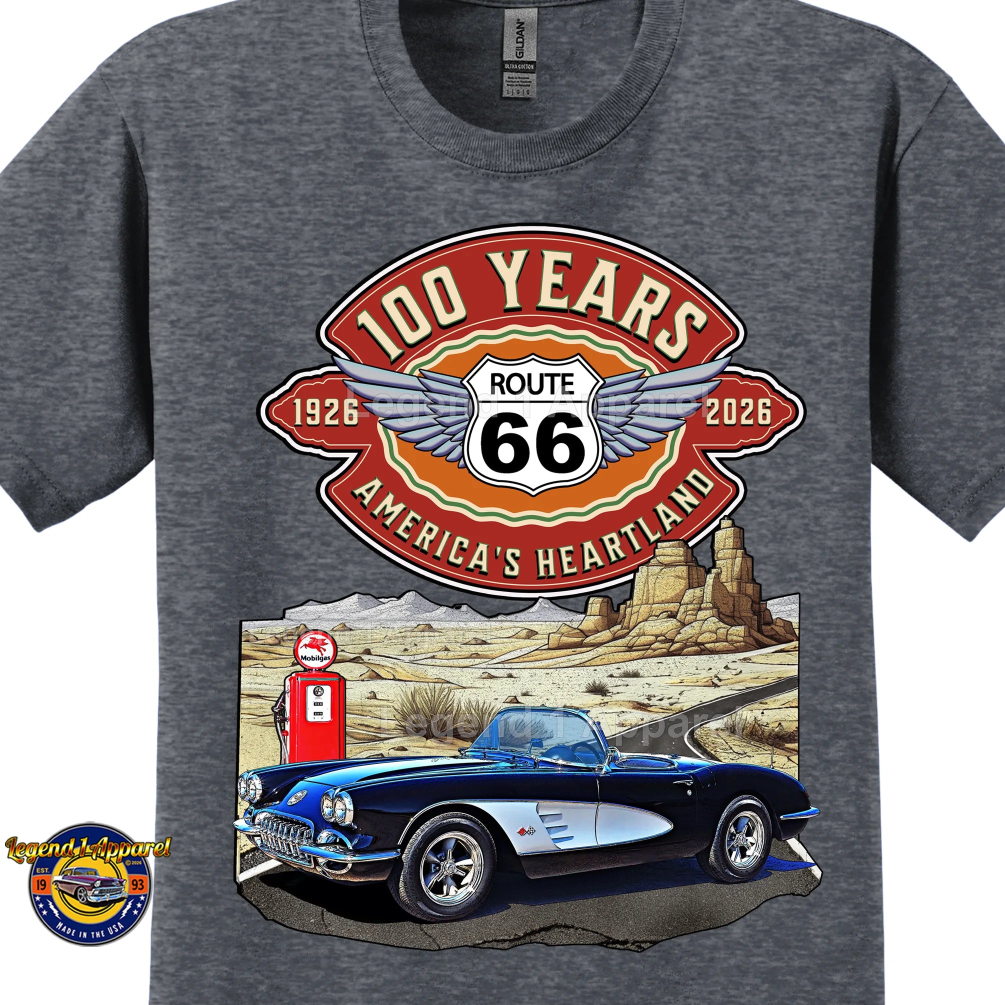 1960 Chevrolet Corvette C1 Classic Car Graphic Tee – Route 66 100 Years T-Shirt