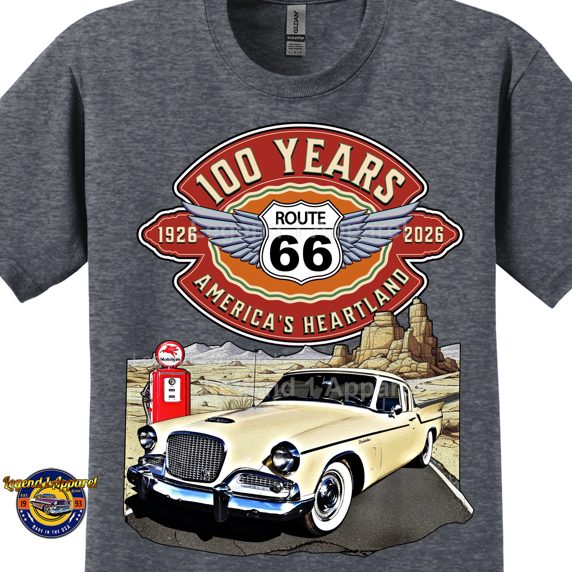 1958 Studebaker Silver Hawk Classic Car Graphic Tee – Route 66 100 Years T-Shirt